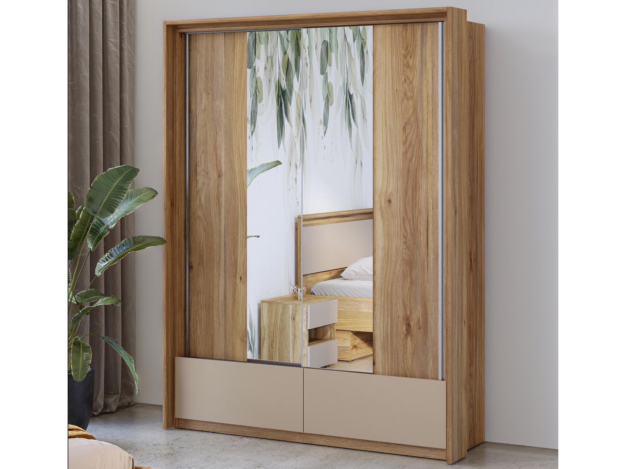 Armoire IMPALUNA 2 portes 2 tiroirs 160 cm chêne mauvella