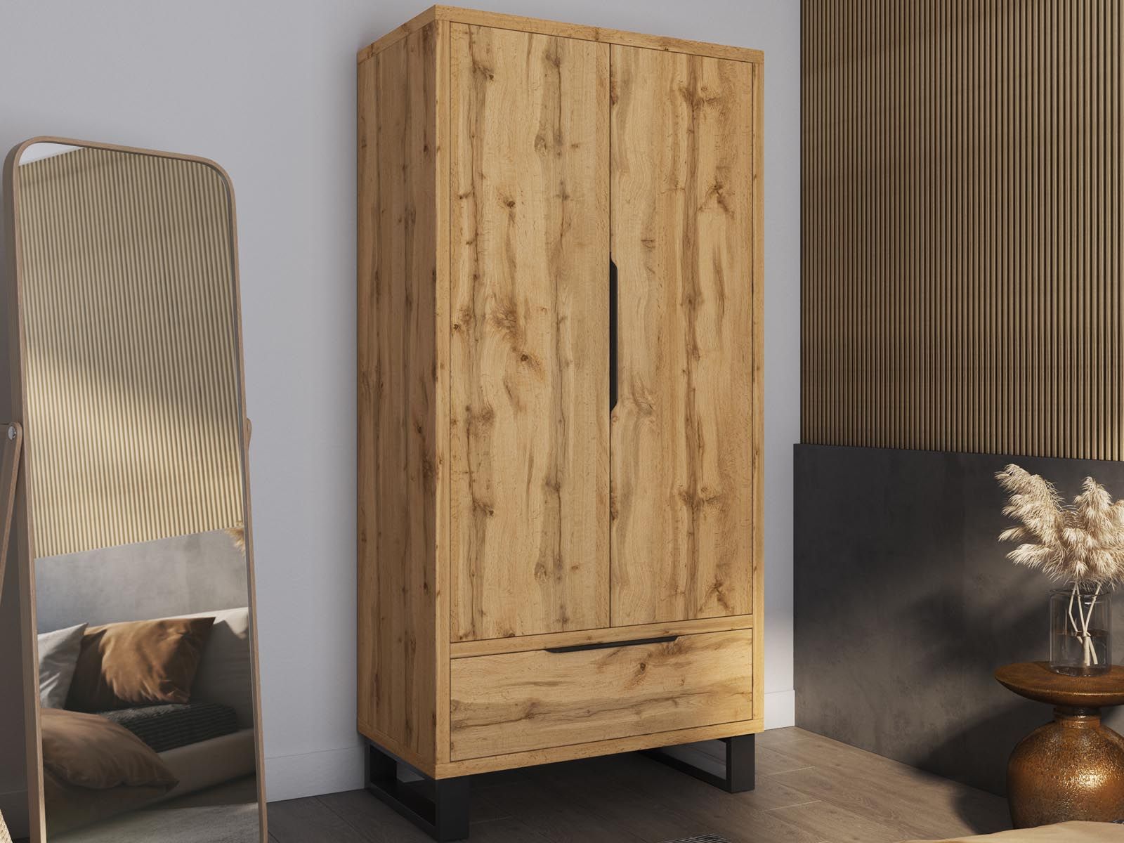 Armoire HALO 2 portes 1 tiroir chêne wotan