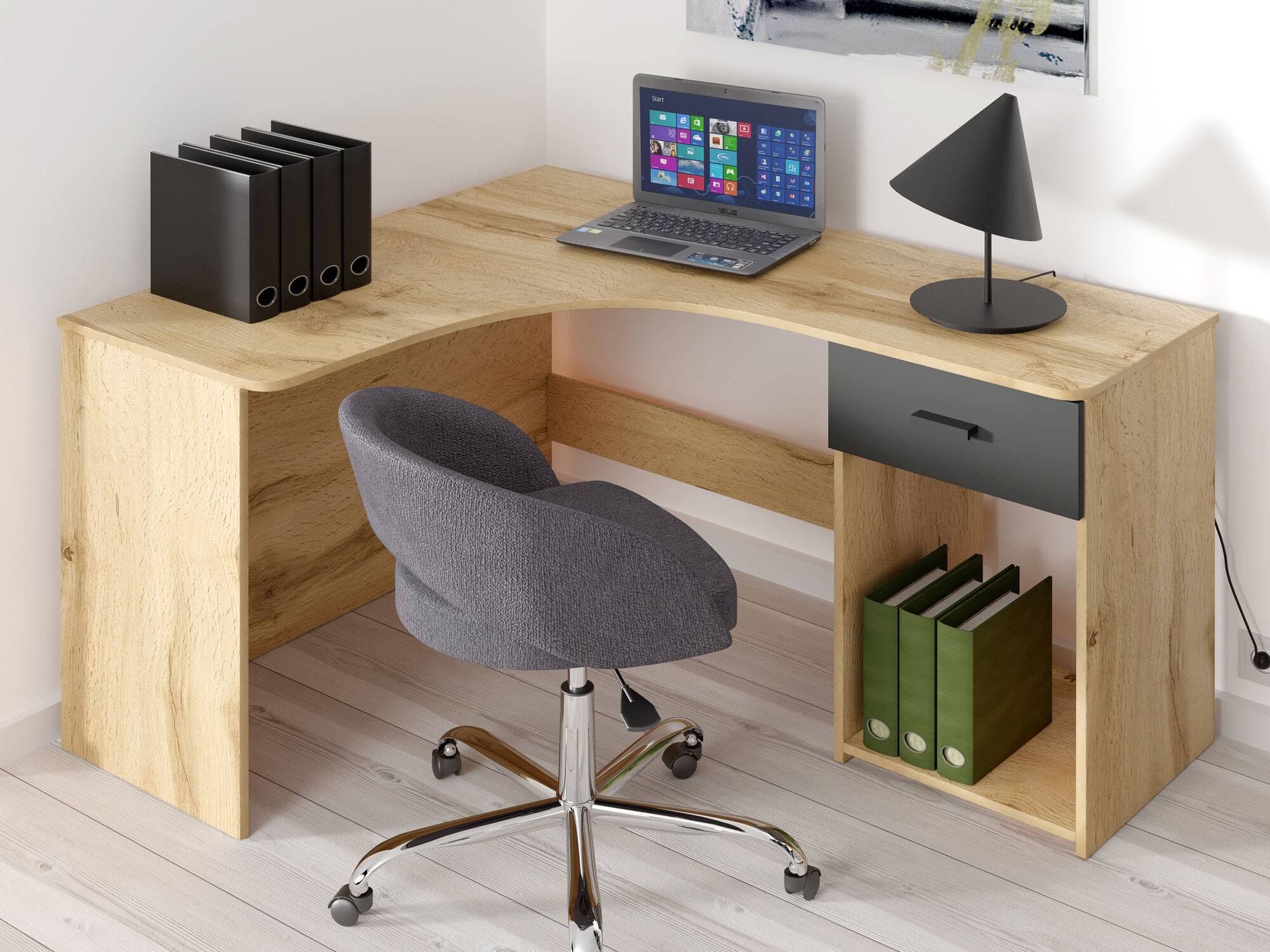 Bureau d'angle CORNITO 155 cm chêne wotan