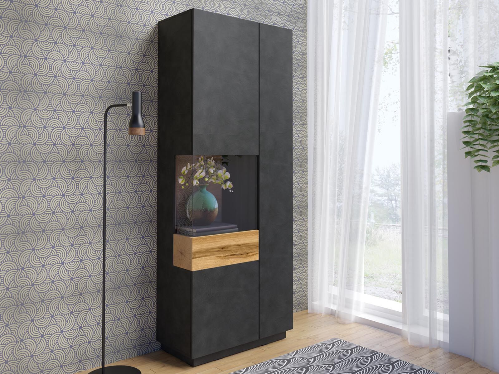 Vitrine SILAC 2 portes (gauche) matera/chêne wotan avec led