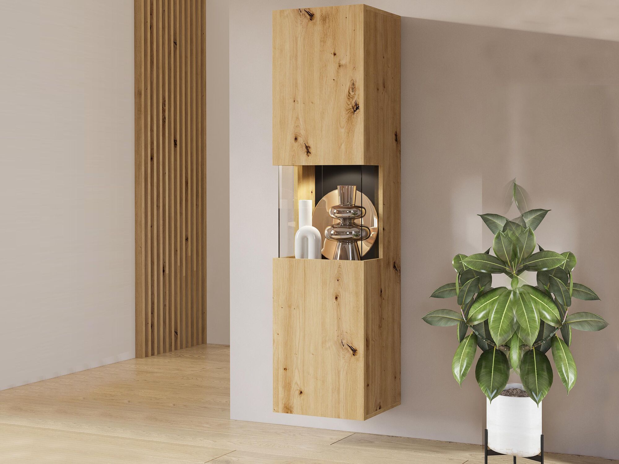 Colonne AVATAR 1 porte chêne artisan avec led