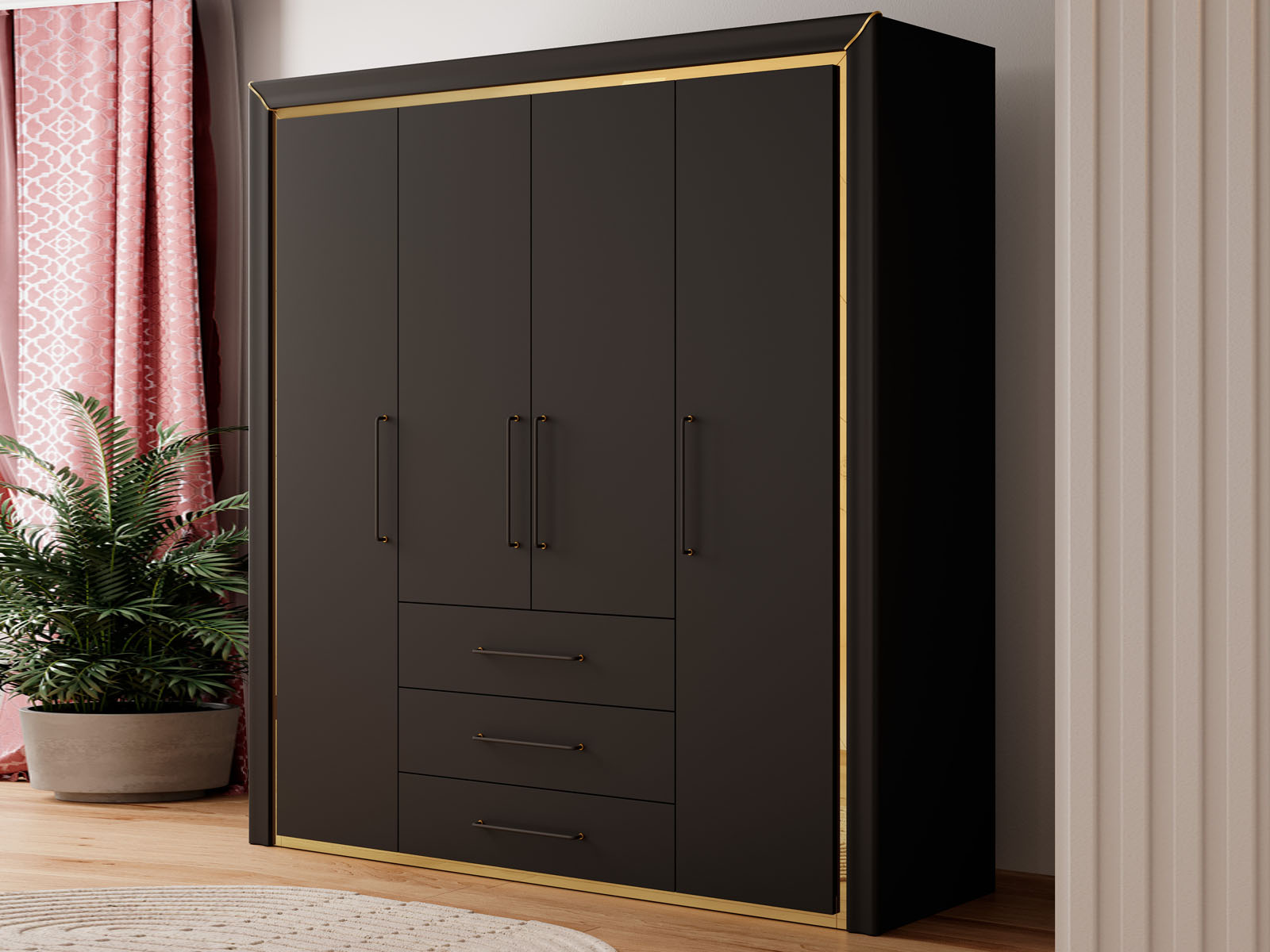 Armoire ARNOLI 4 portes 3 tiroirs noir