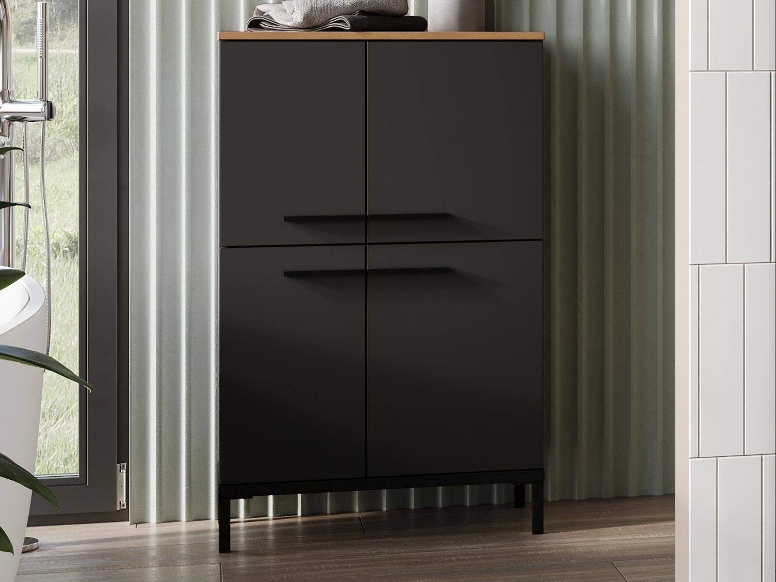 Commode YONA 4 portes chêne navarra/graphite