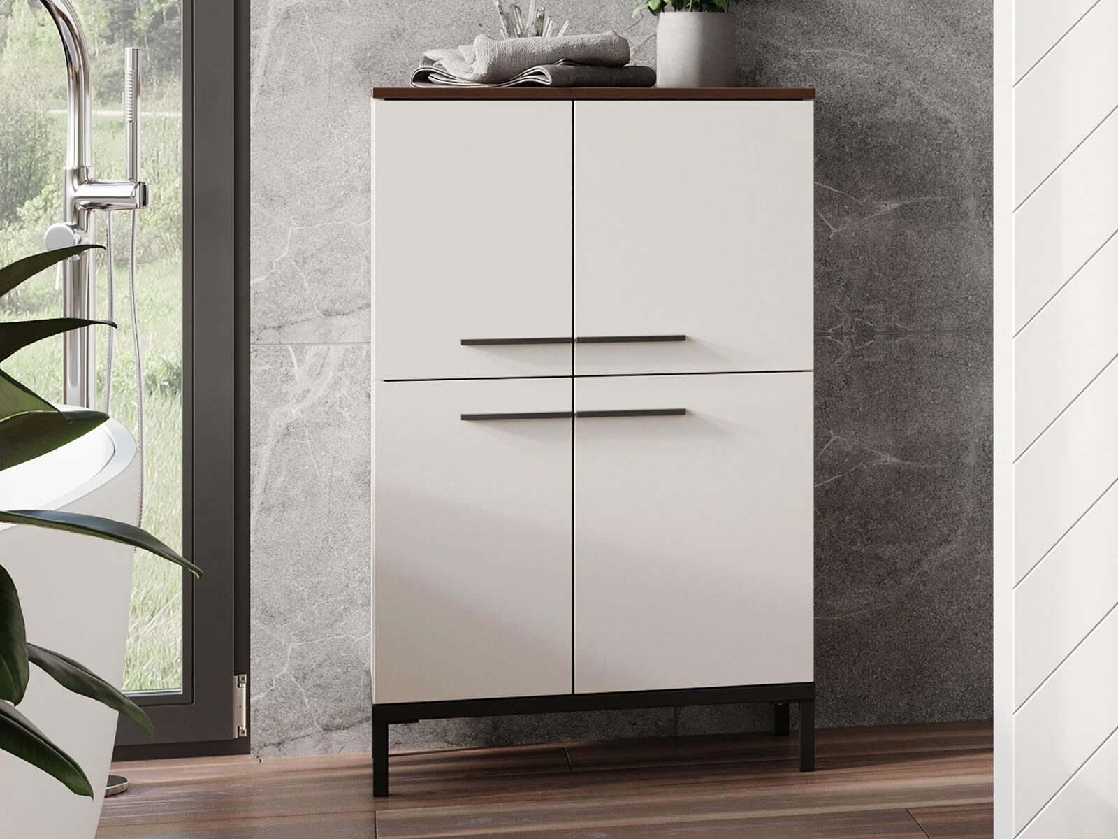 Commode YONA 4 portes cachemire/noyer