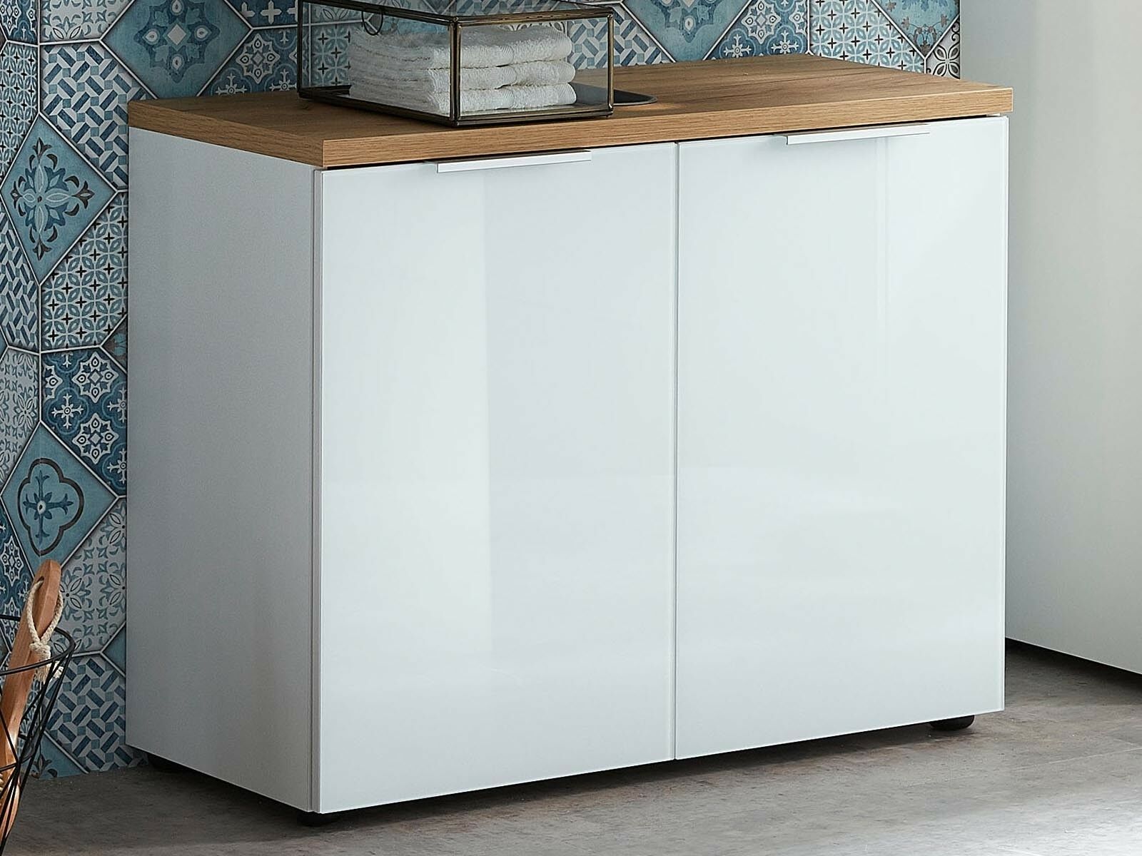 Meuble sous-lavabo PESTO 2 portes blanc/chêne navarra