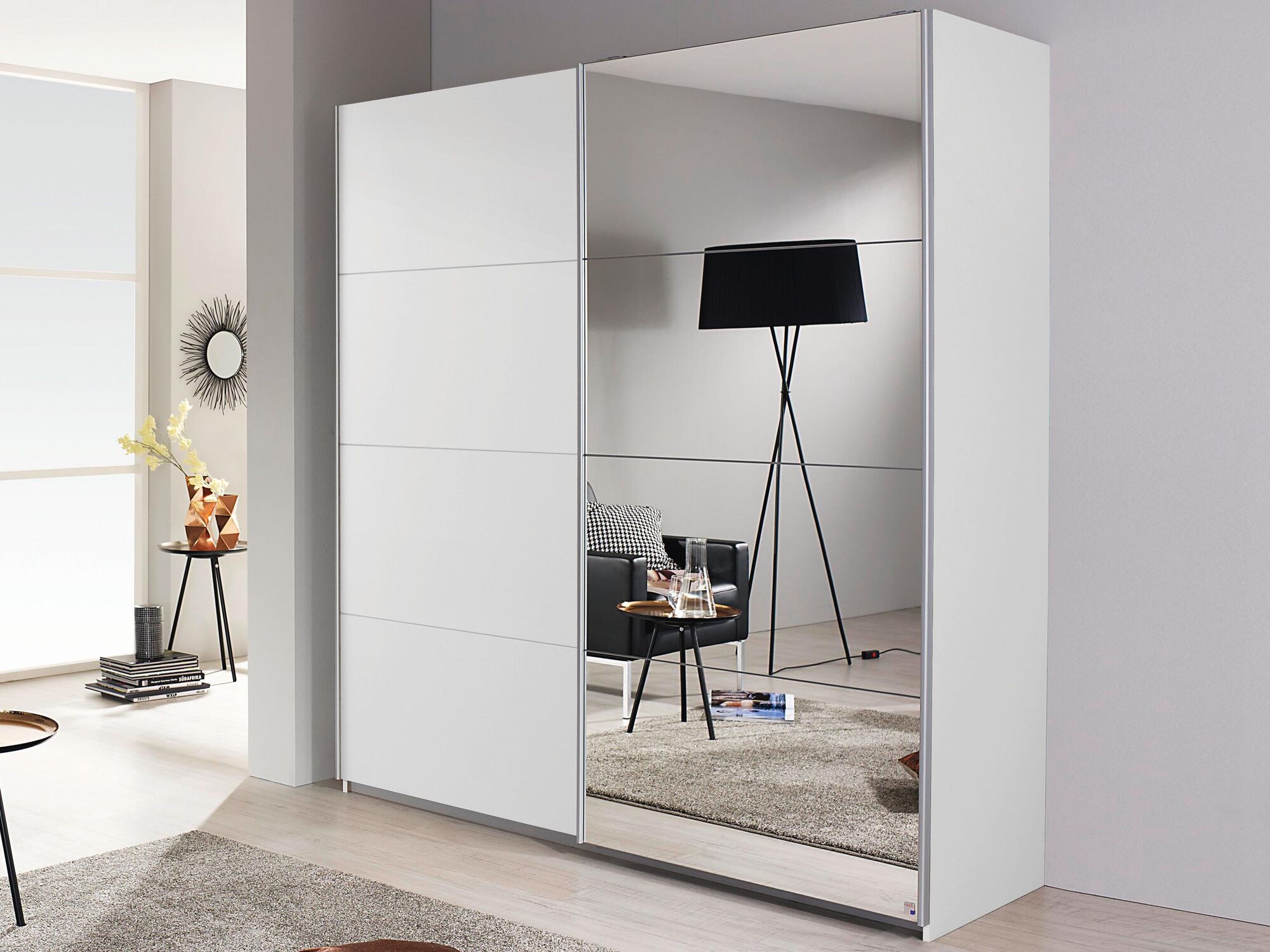 Armoire SUBBY 2 portes coulissantes 181 cm blanc avec miroir