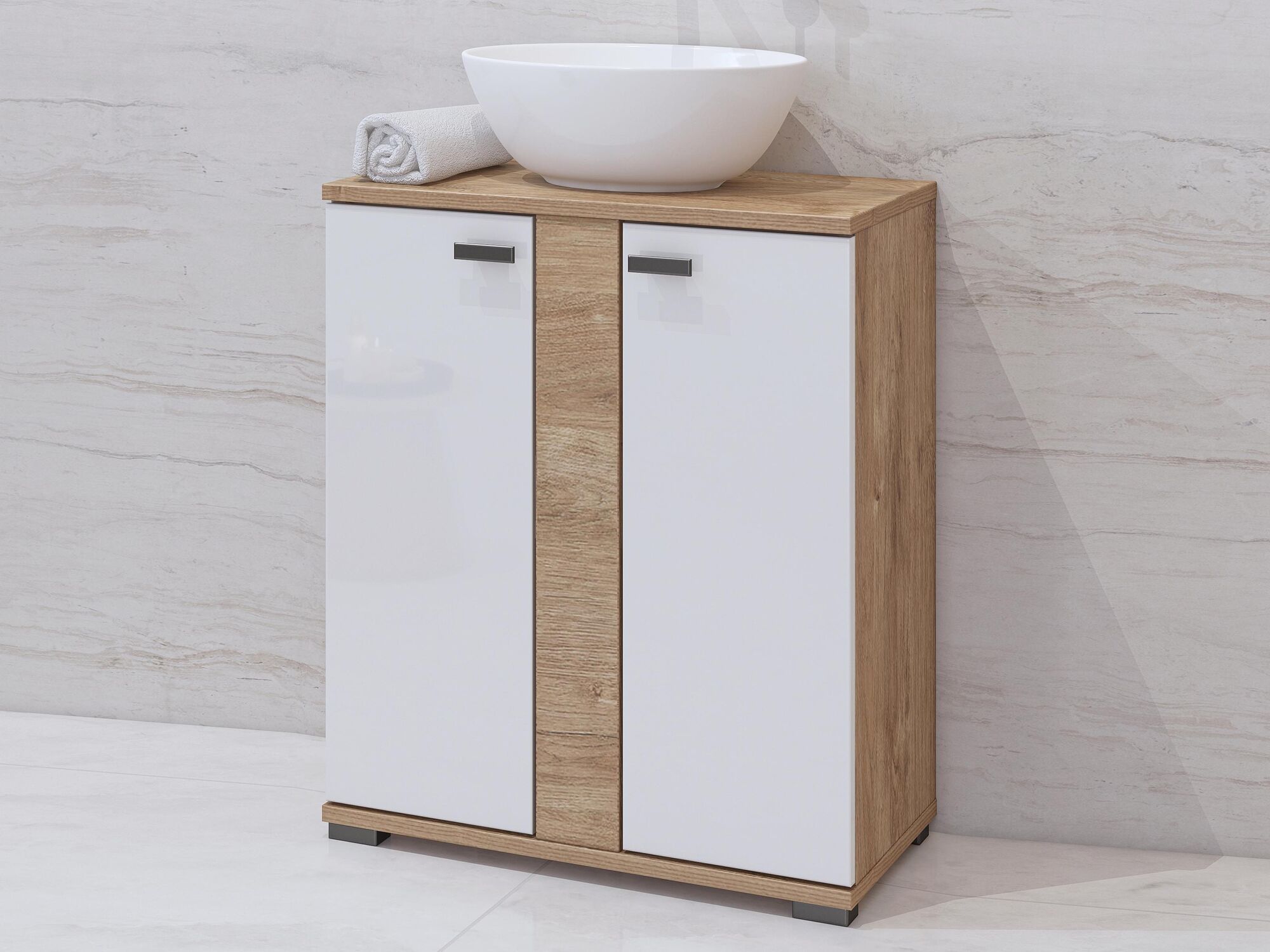 Meuble sous-lavabo FAGOCHIA 2 portes blanc/chêne doré