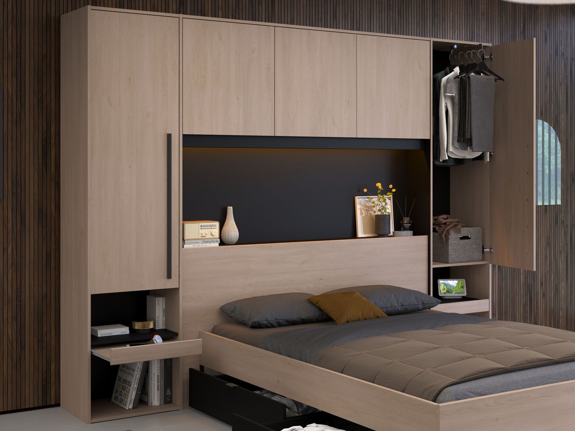 Pont de lit BRIDANI chêne brooklyn