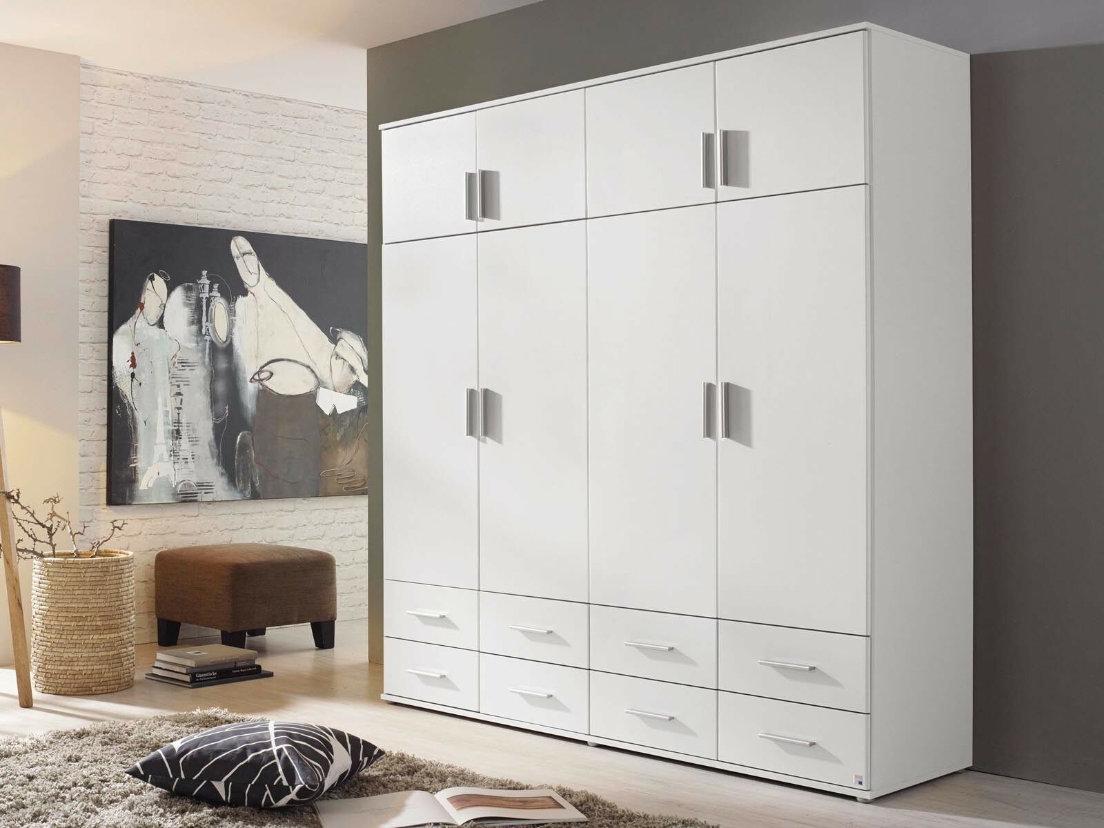 Armoire KEMMEL 8 portes et 8 tiroirs blanc