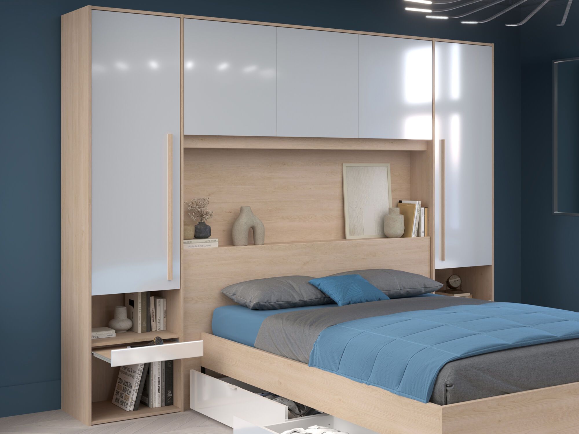 Pont de lit BRIDANI chêne brooklyn/blanc brillant