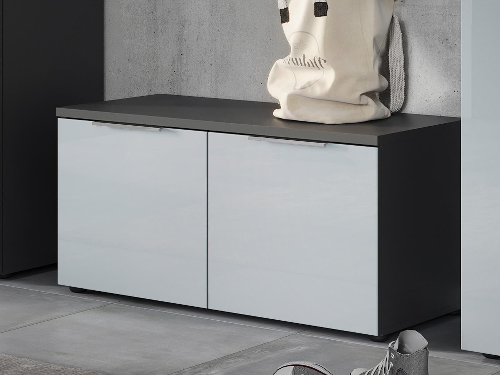 Banc à chaussures GENEVE 2 portes graphite/gris argent