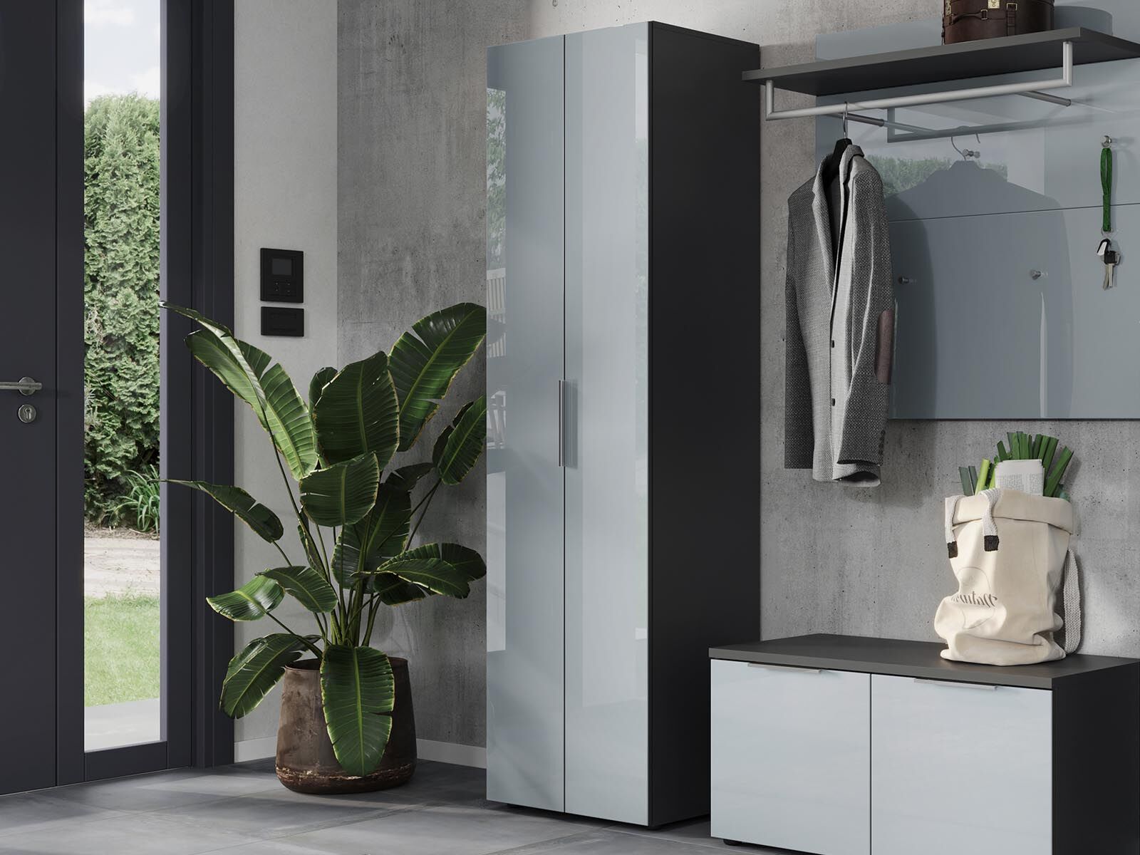 Armoire GENEVE 2 portes graphite/gris argent