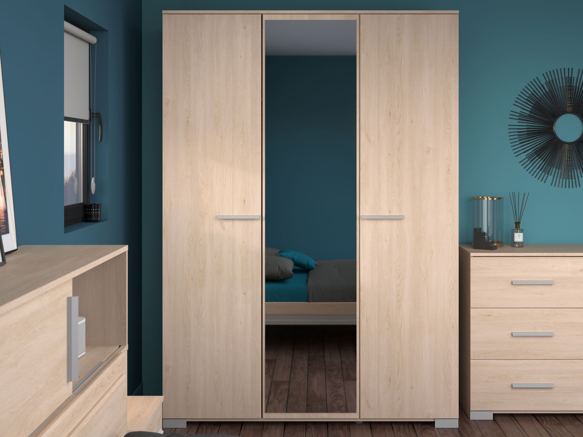 Armoire EKLAKO 3 portes chêne brooklyn