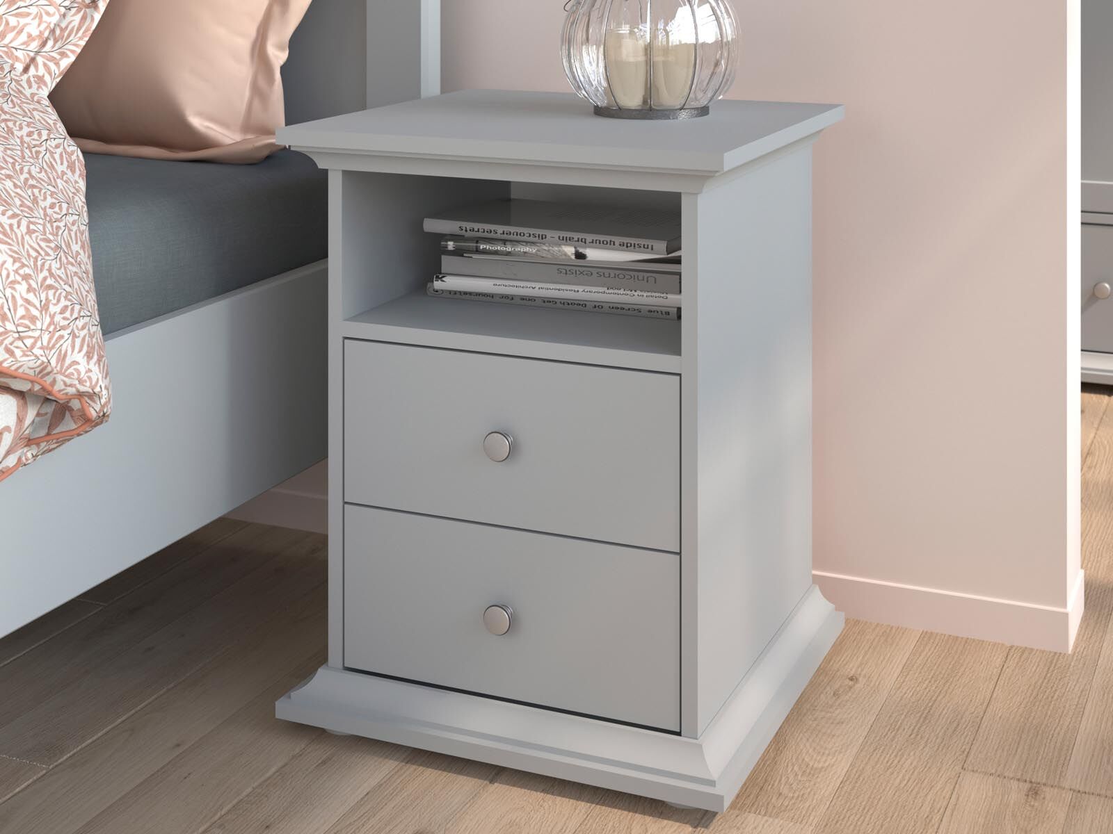 Chevet MARGARET 2 tiroirs gris
