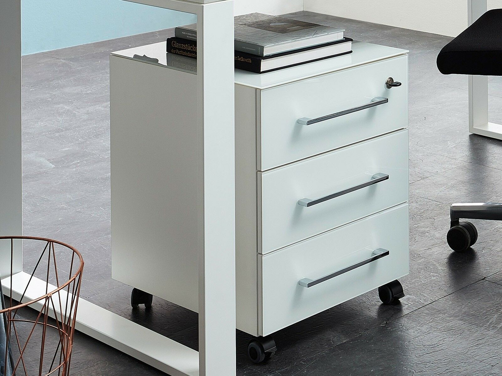 Caisson de bureau MATERIA 3 tiroirs blanc/blanc laqué