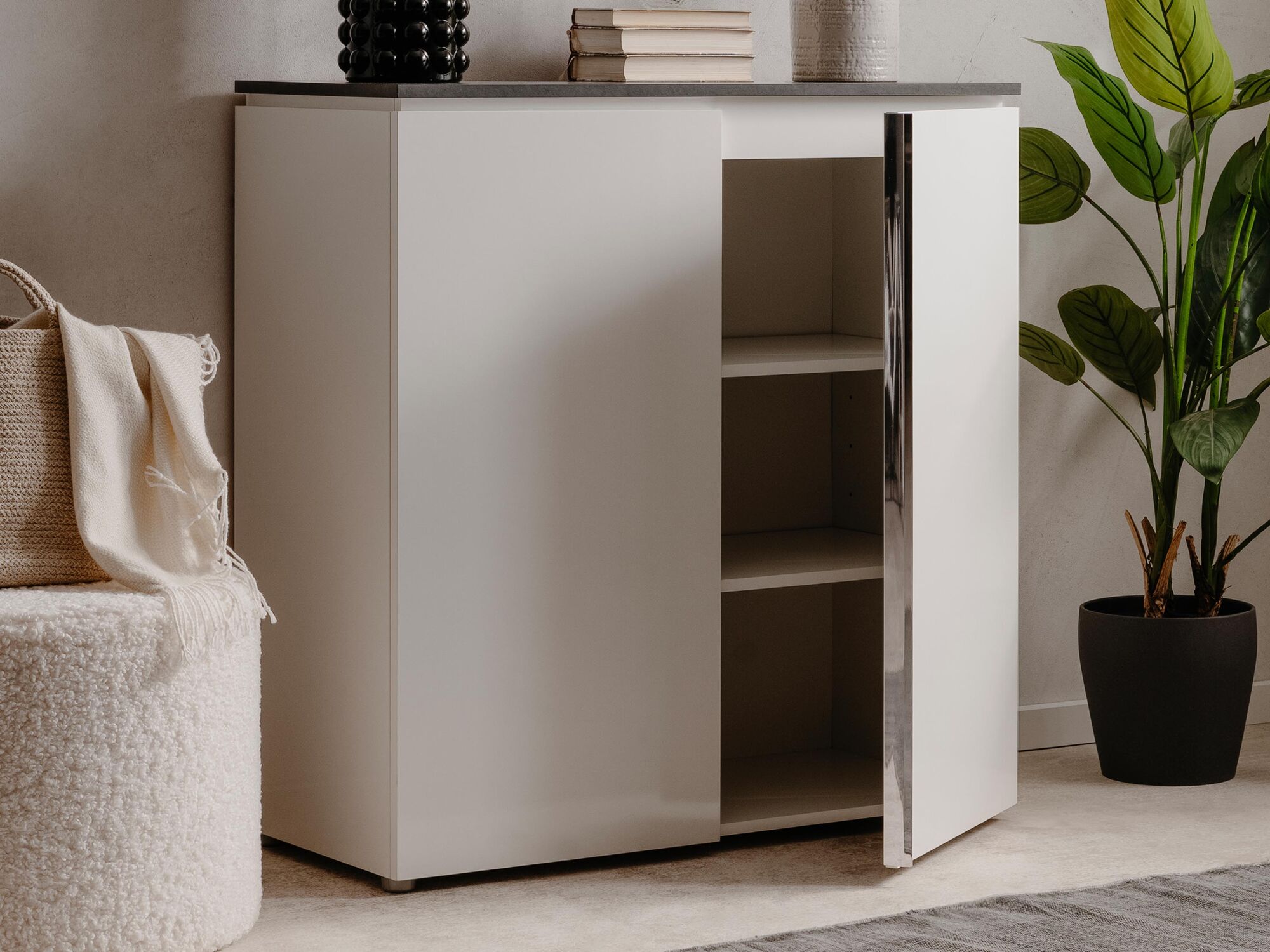 Commode BRETON 2 portes blanc brillant/matera