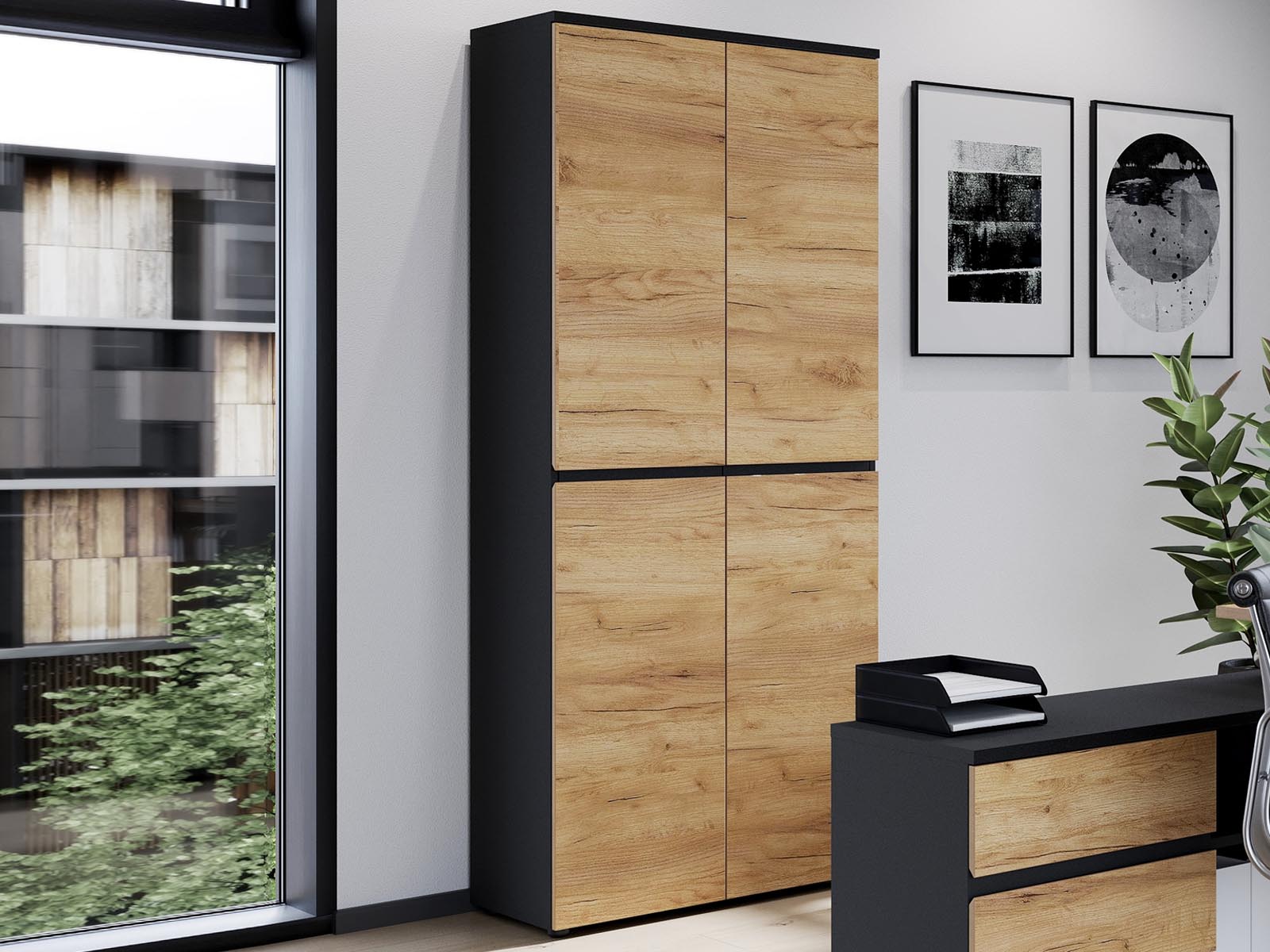 Armoire de bureau LISSAO 2 portes chêne navarra/graphite