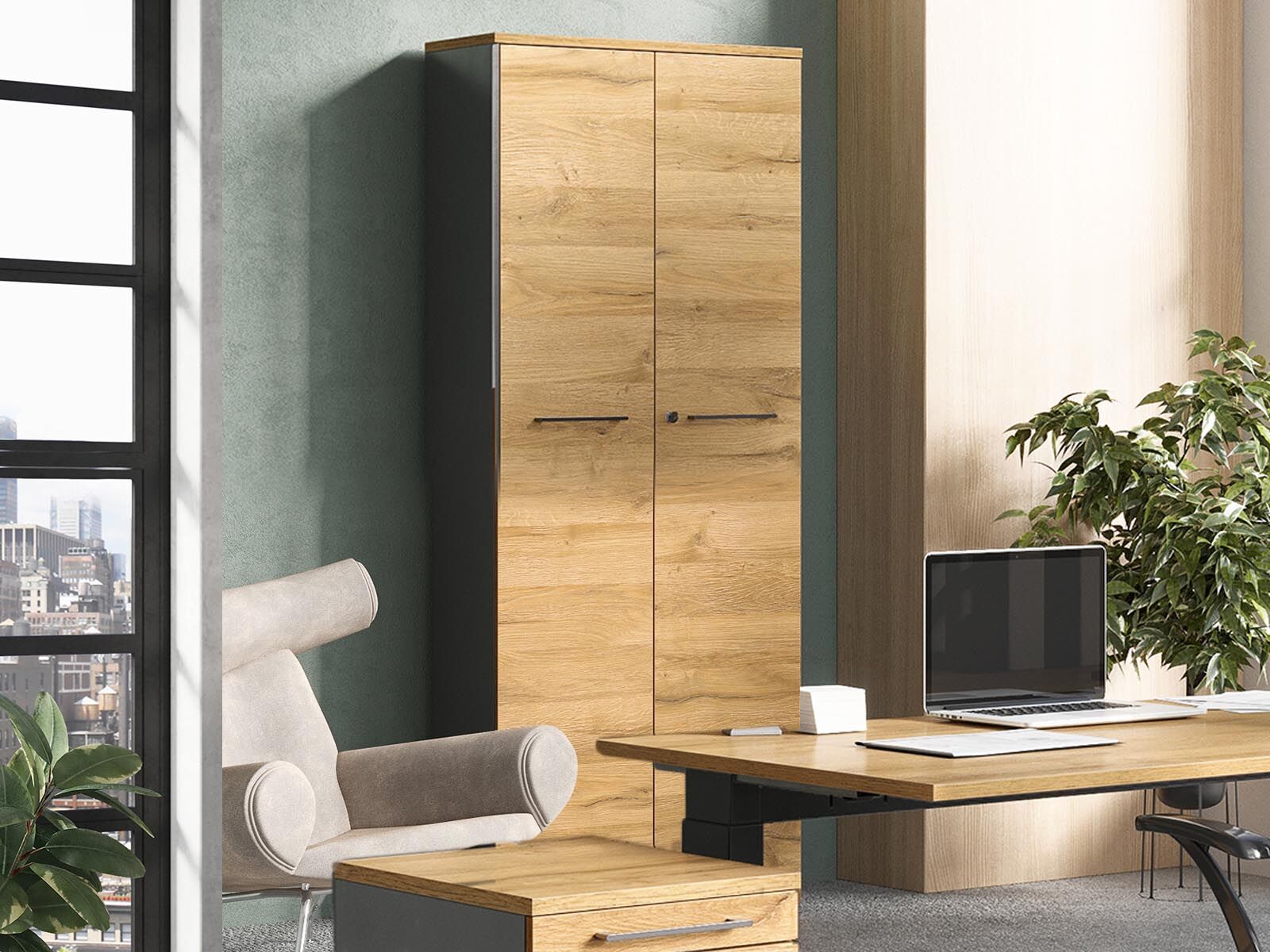 Armoire AGENDARME 2 portes 197 cm chêne grandson/graphite