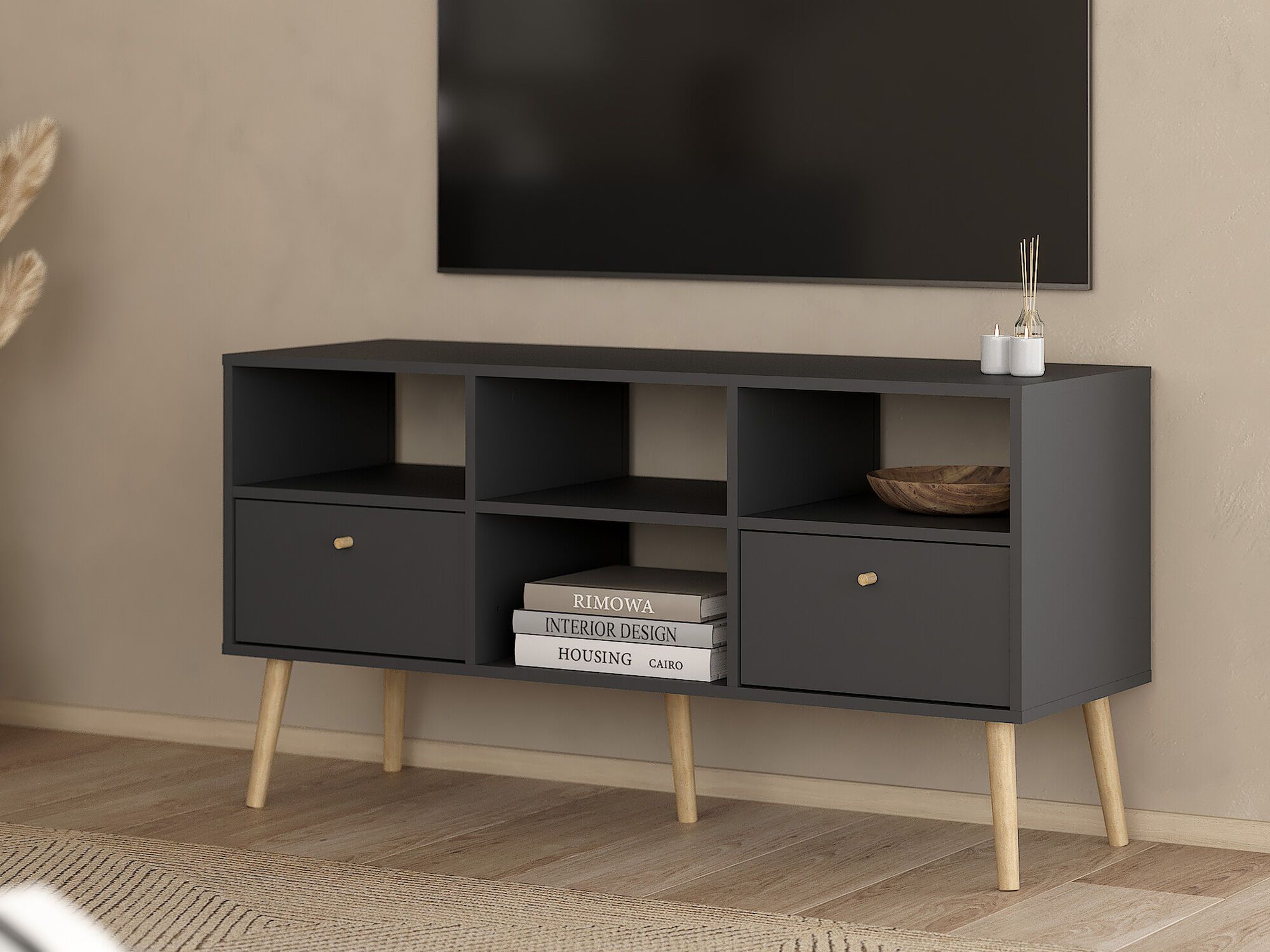 Meuble tv-hifi BOAVISTA 2 tiroirs gris