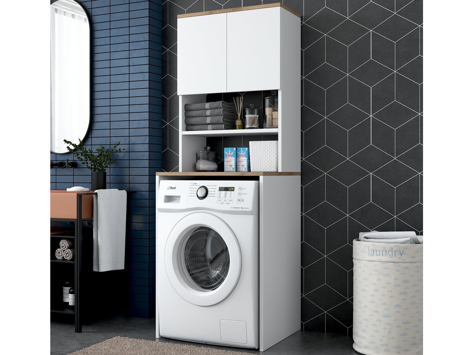 Armoire pour machine à laver KIDDO noyer/blanc