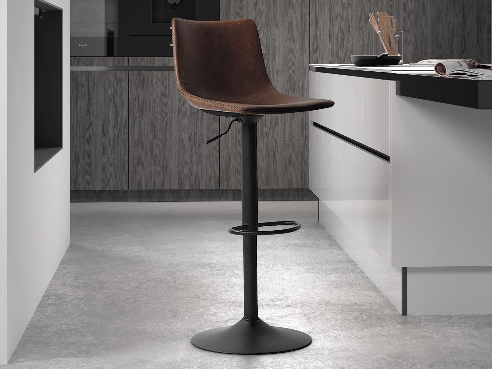 Tabouret de bar TREVOR 61>83 cm brun