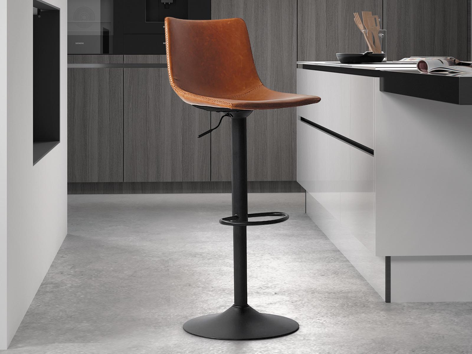 Tabouret de bar TREVOR 61>83 cm cognac