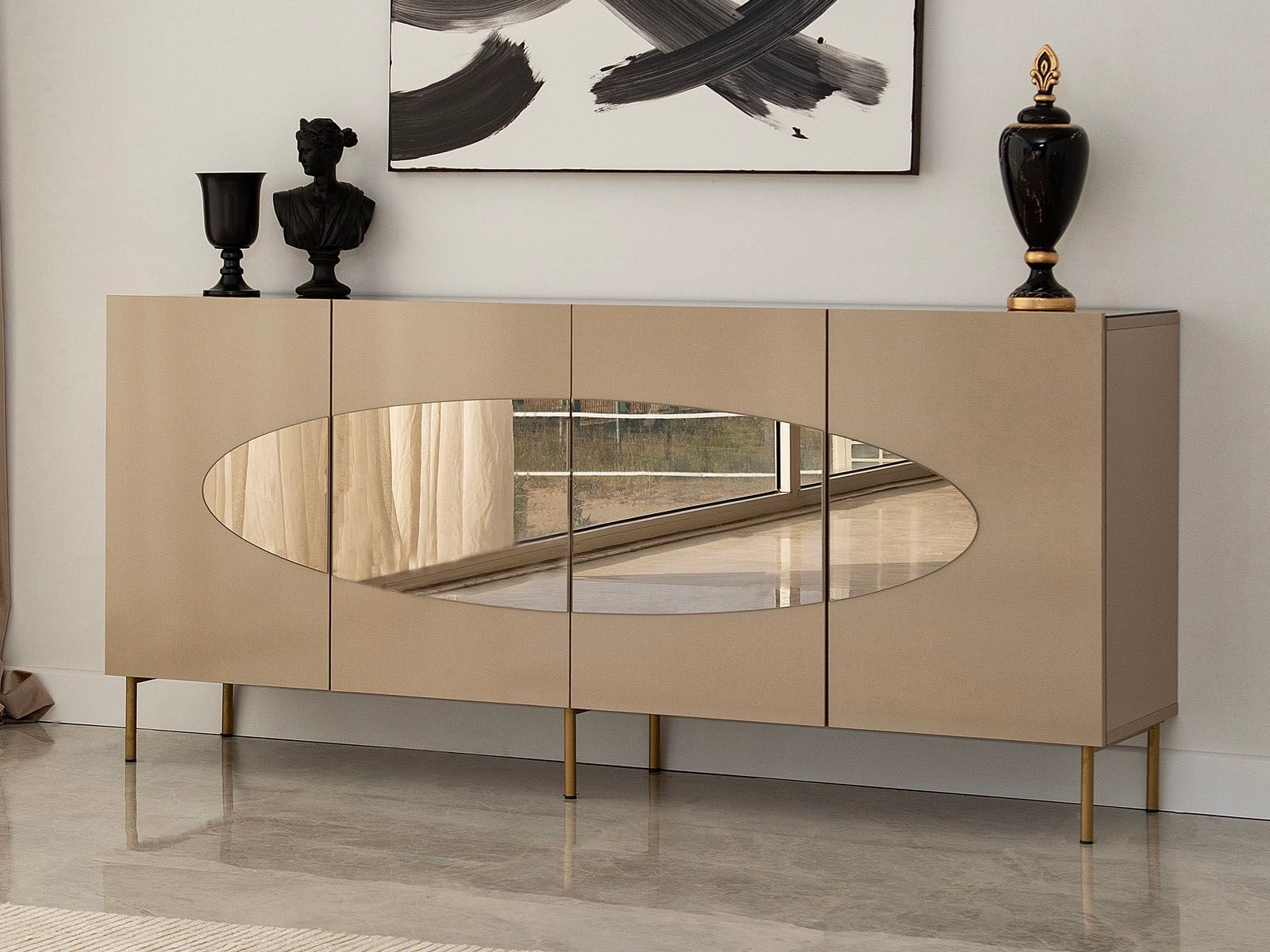 Buffet/bahut LAGUSO 4 portes bronze/doré