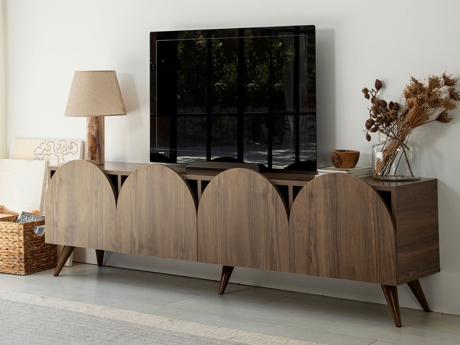 Meuble tv-hifi MUSTI 4 portes battantes noyer avec pieds