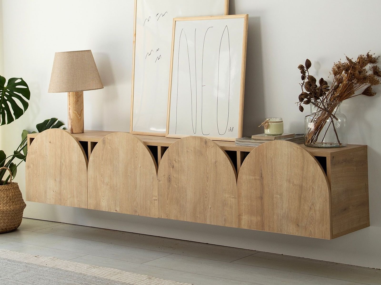 Meuble tv-hifi MUSTI 4 portes battantes chêne doré