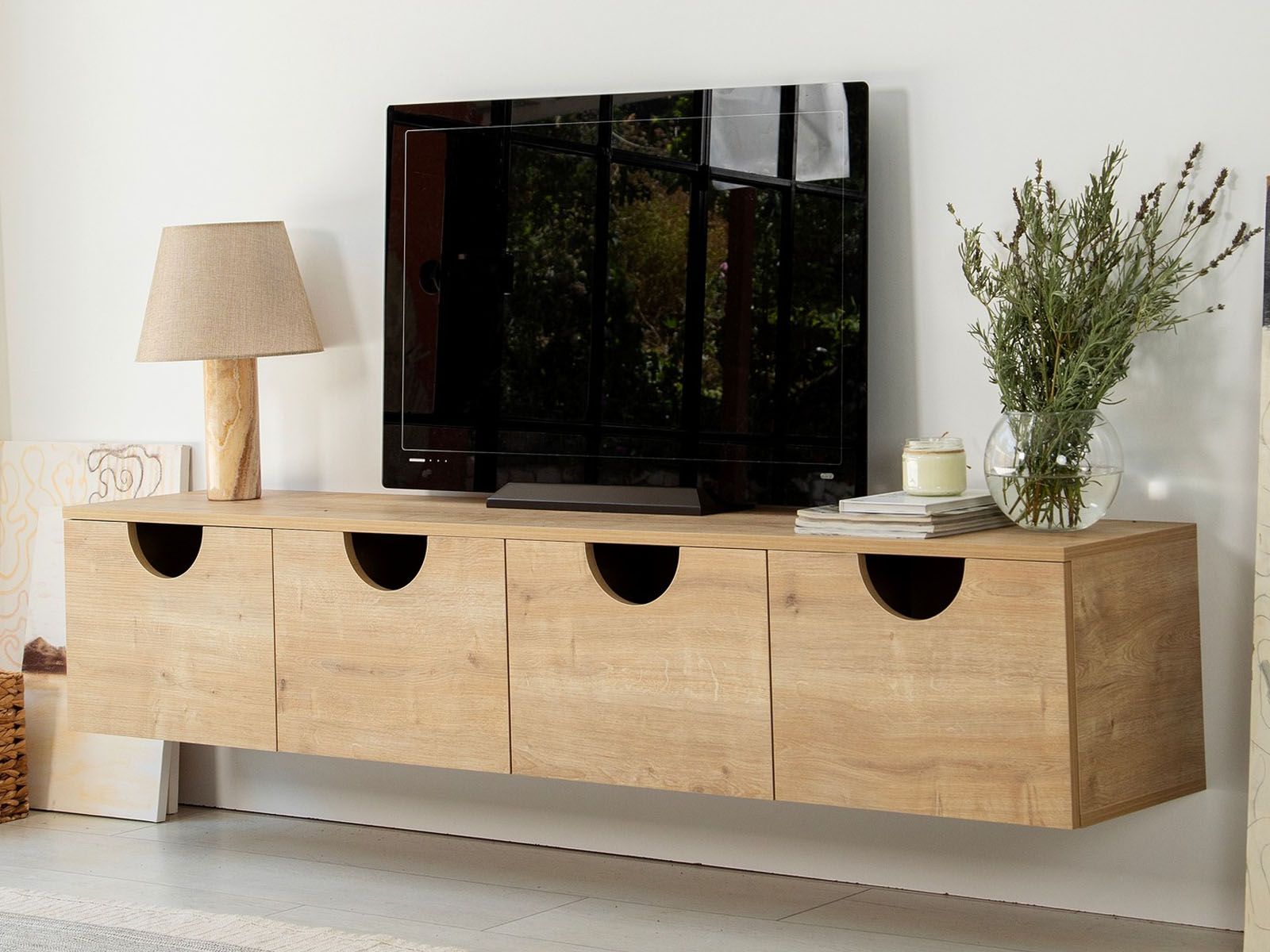 Meuble tv-hifi FOUNY 4 portes chêne doré