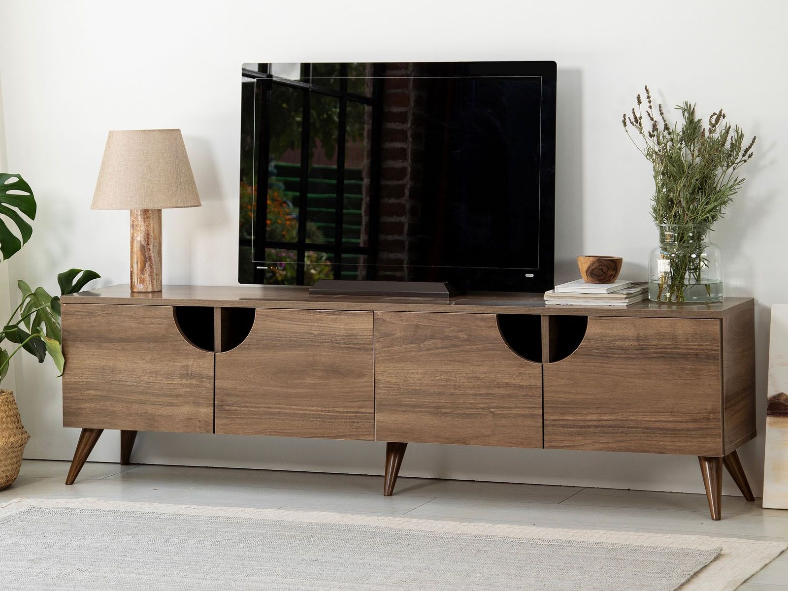 Meuble tv-hifi GRATTO 4 portes battantes noyer