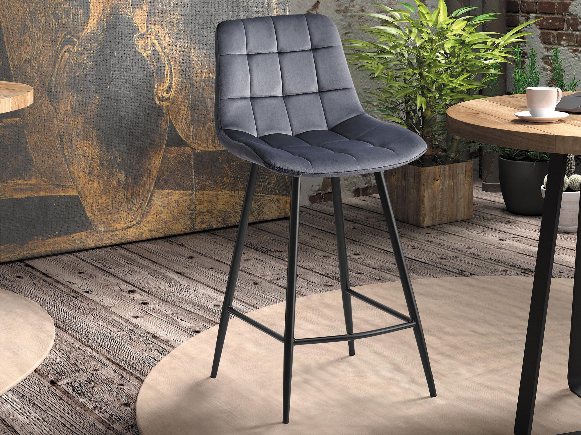 Tabouret de bar JUGLA 95 cm velours gris foncé