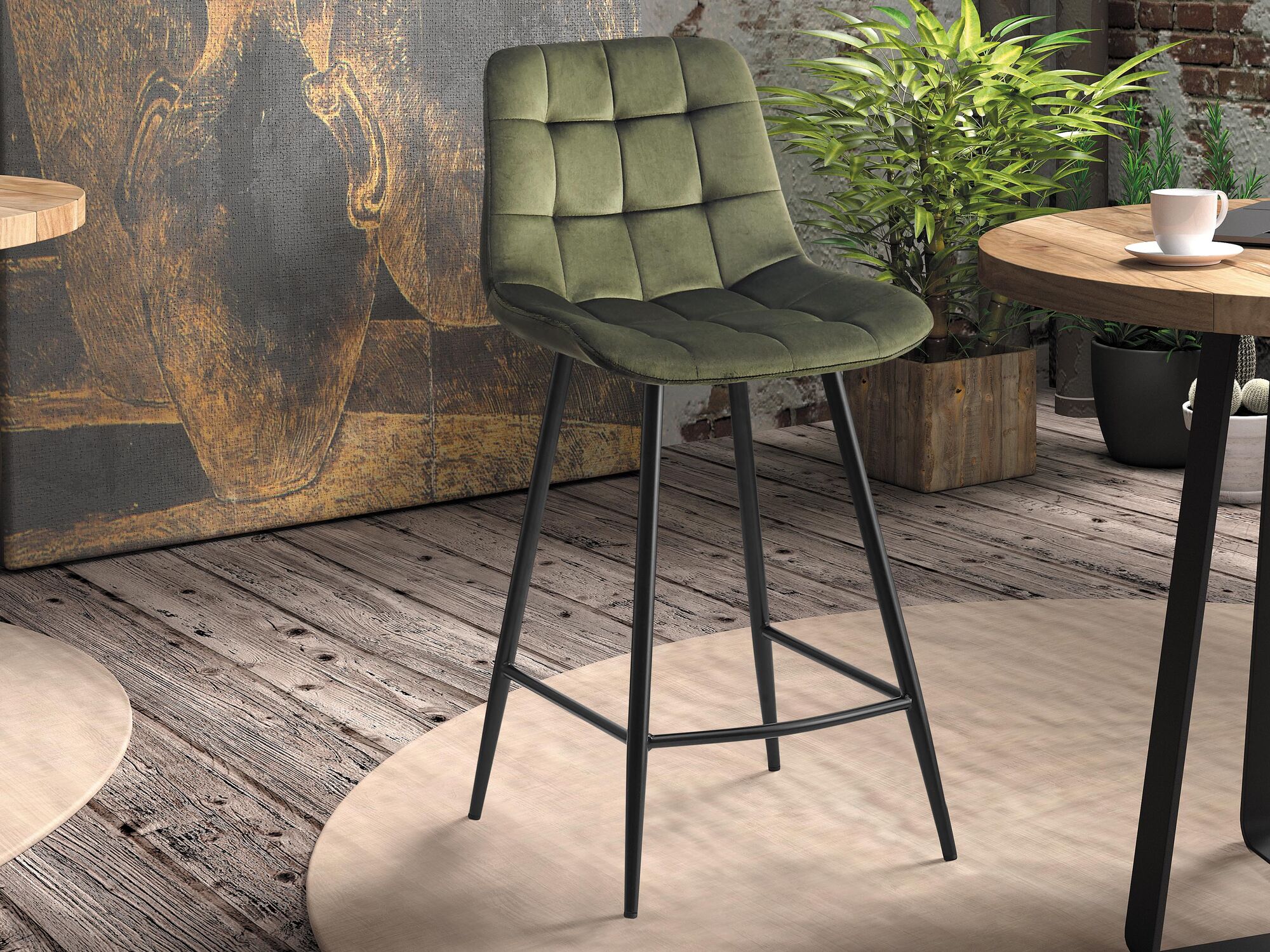 Tabouret de bar JUGLA 95 cm velours vert
