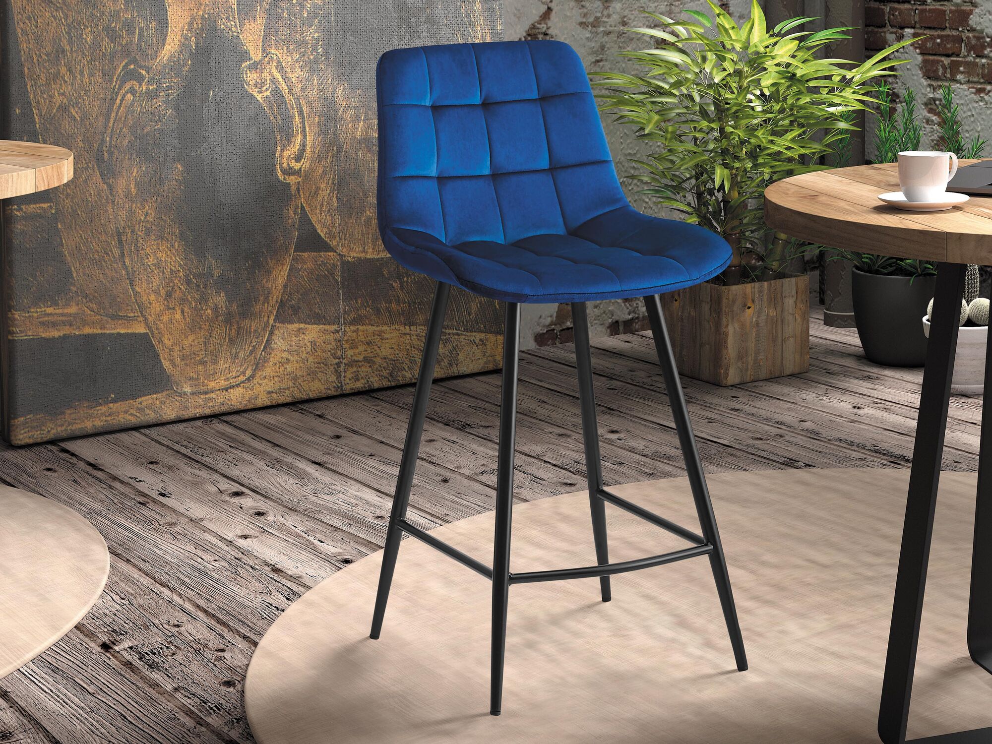 Tabouret de bar JUGLA 95 cm velours bleu
