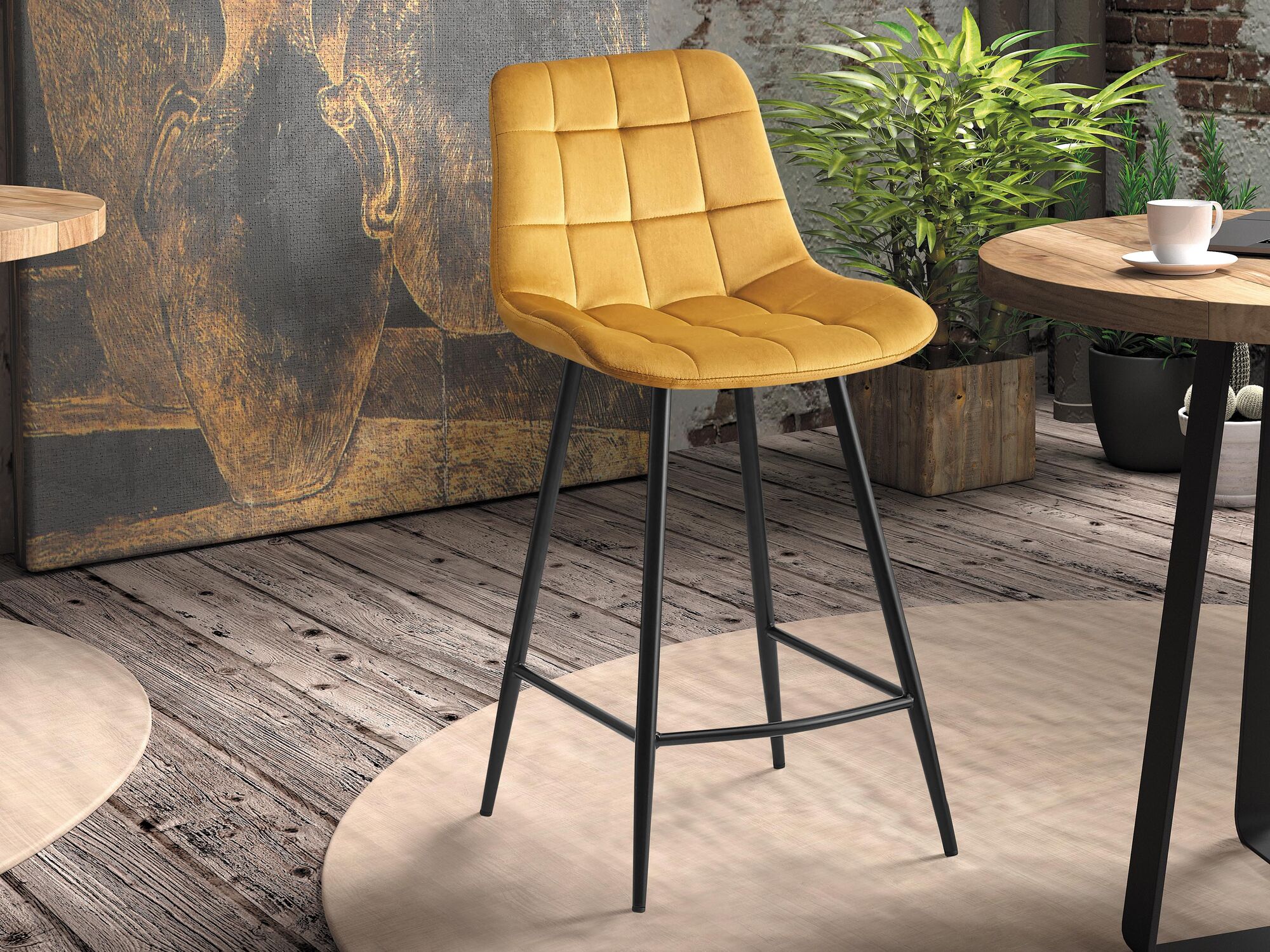Tabouret de bar JUGLA 95 cm velours or