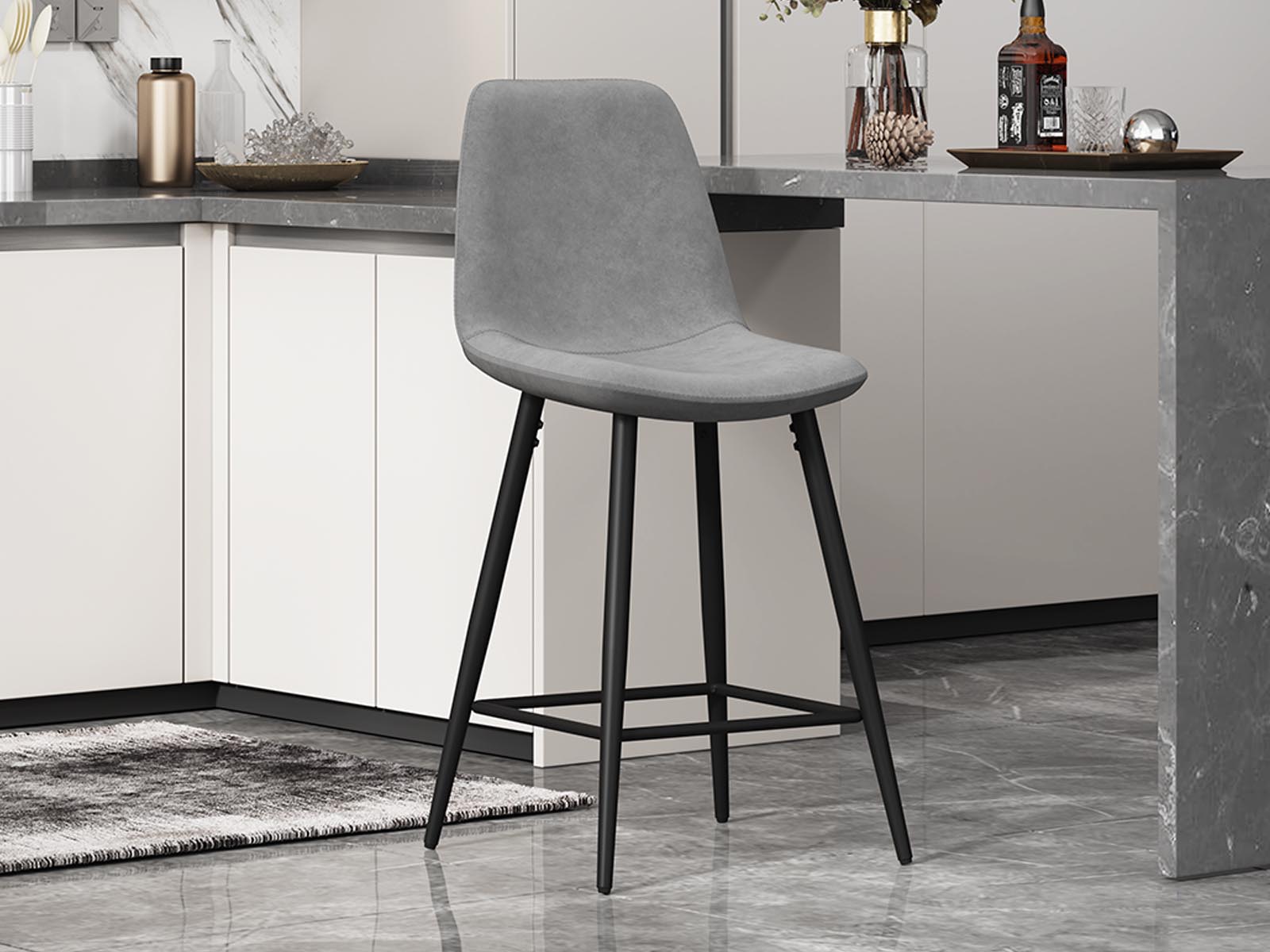 Tabouret de bar BOYATA velours gris