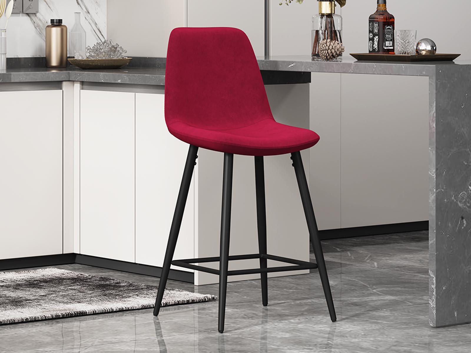 Tabouret de bar BOYATA velours bordeaux