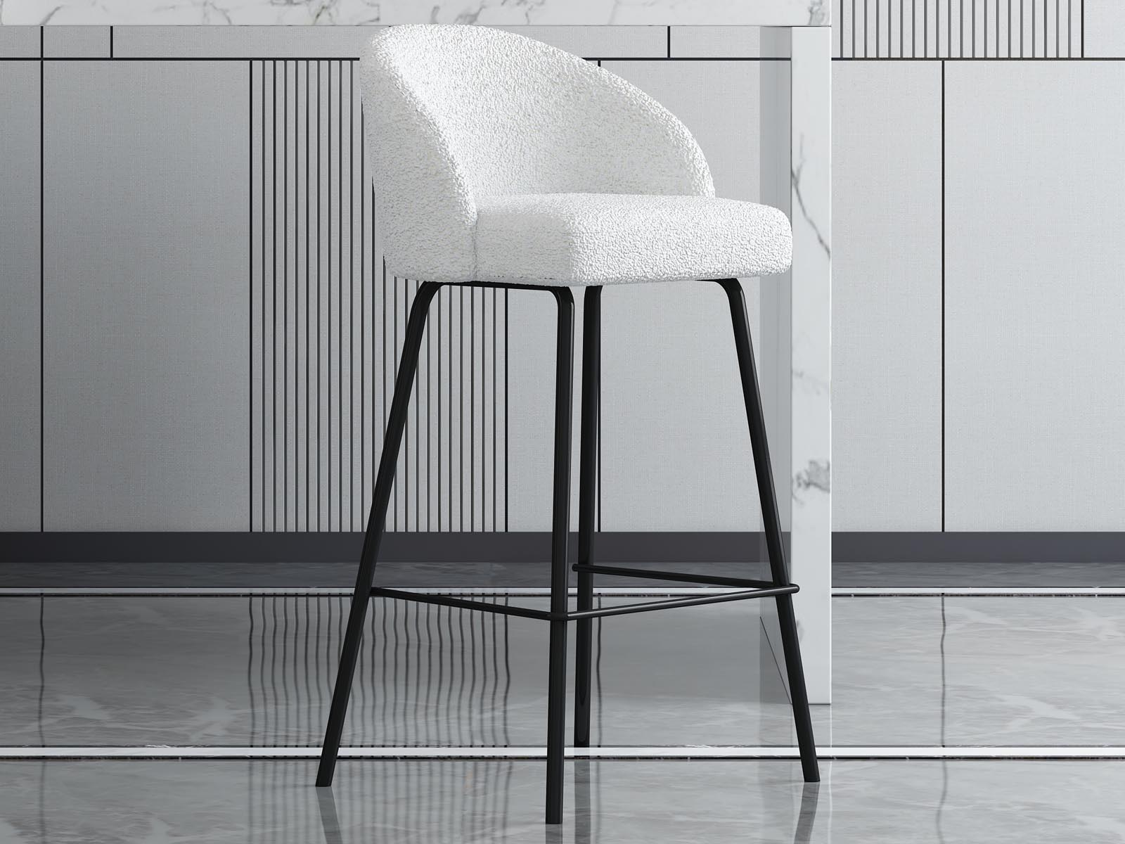 Tabouret de bar JUNILA bouclé blanc