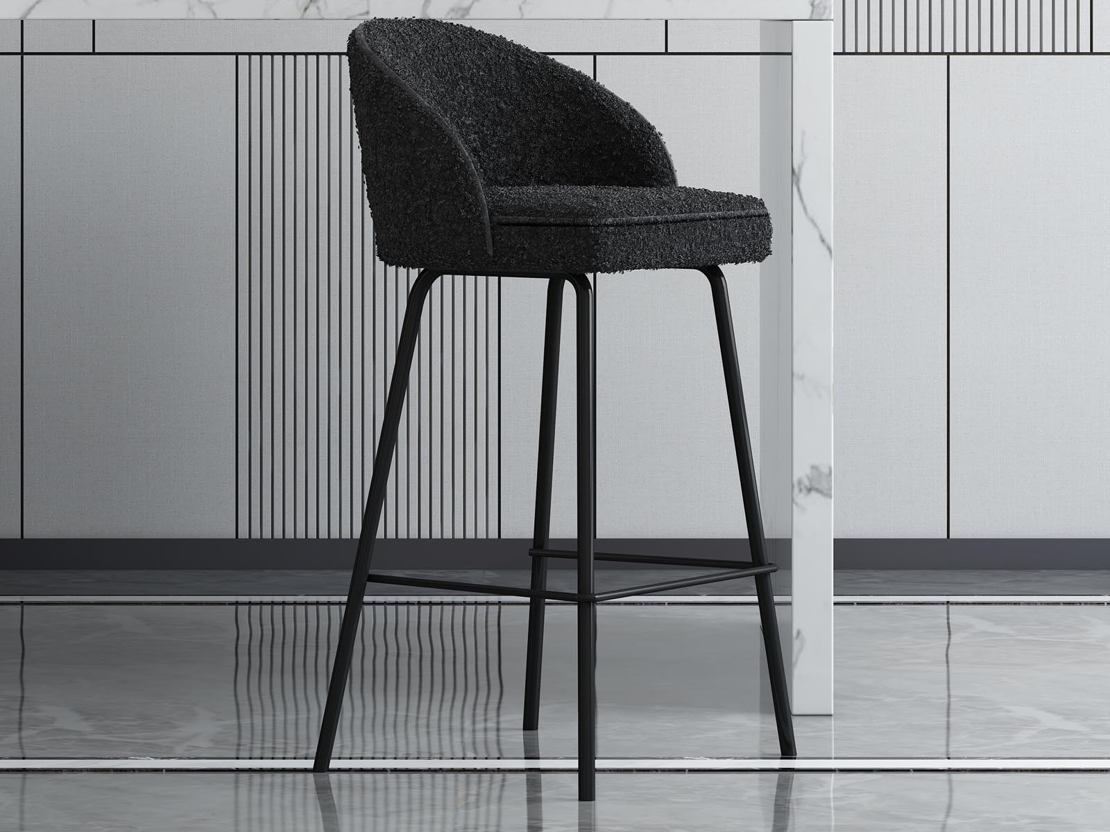 Tabouret de bar JUNILA bouclé gris
