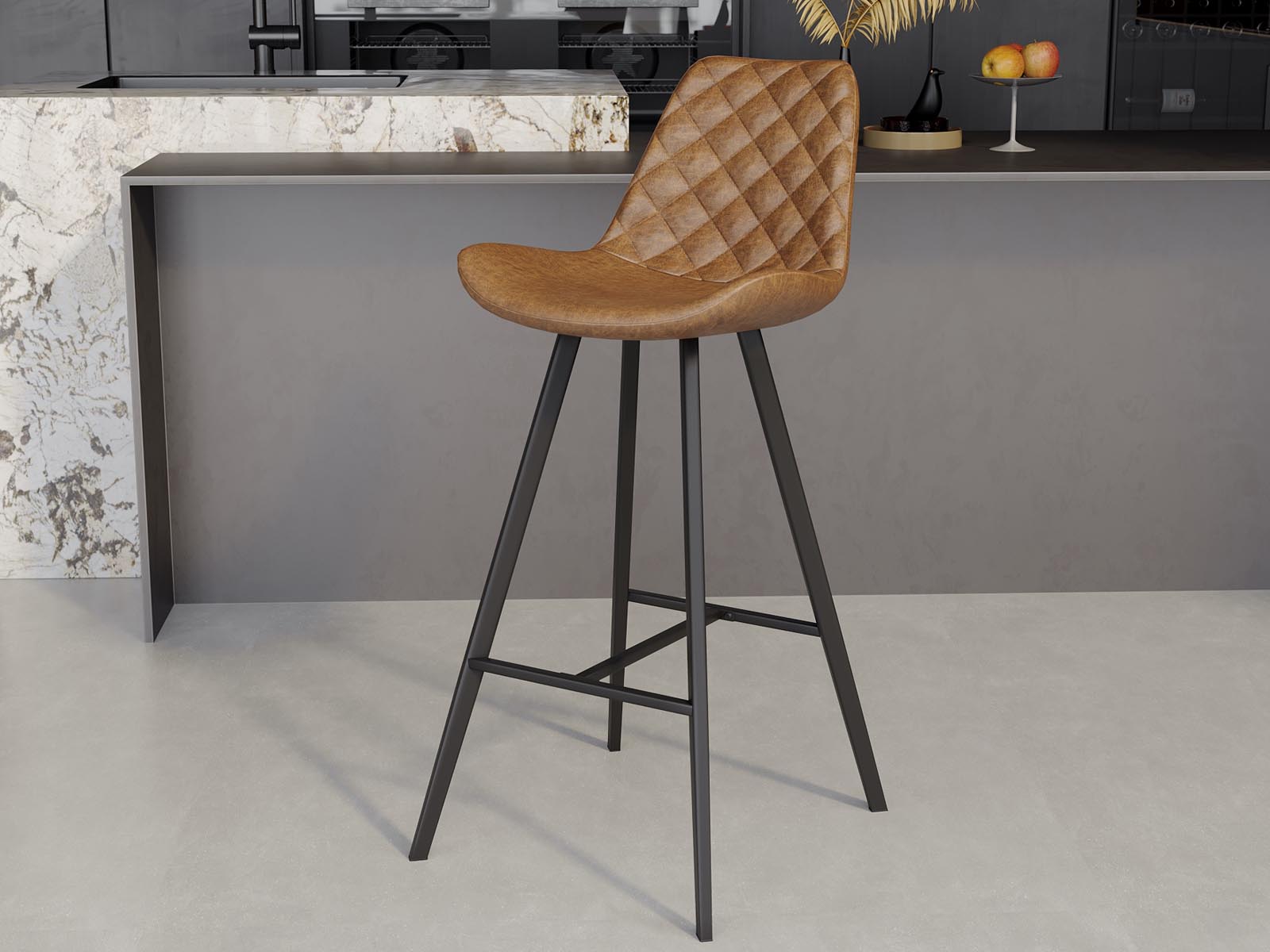 Tabouret de bar PALERME 75 cm cognac