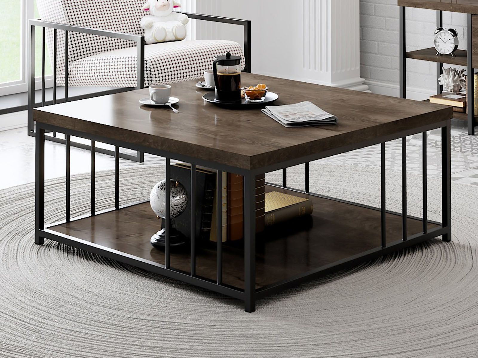 Table basse carrée ZINK 100 cm noyer/noir