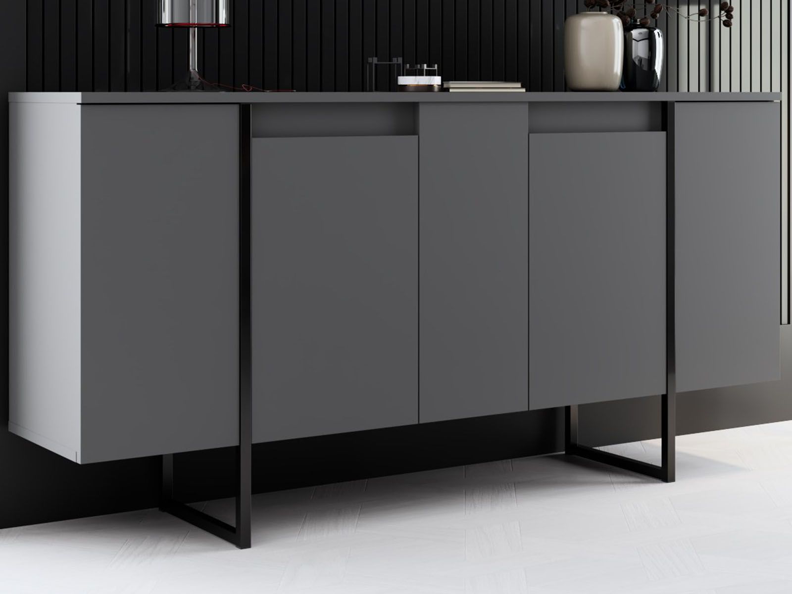 Buffet/bahut LUXANA 4 portes noir/anthracite
