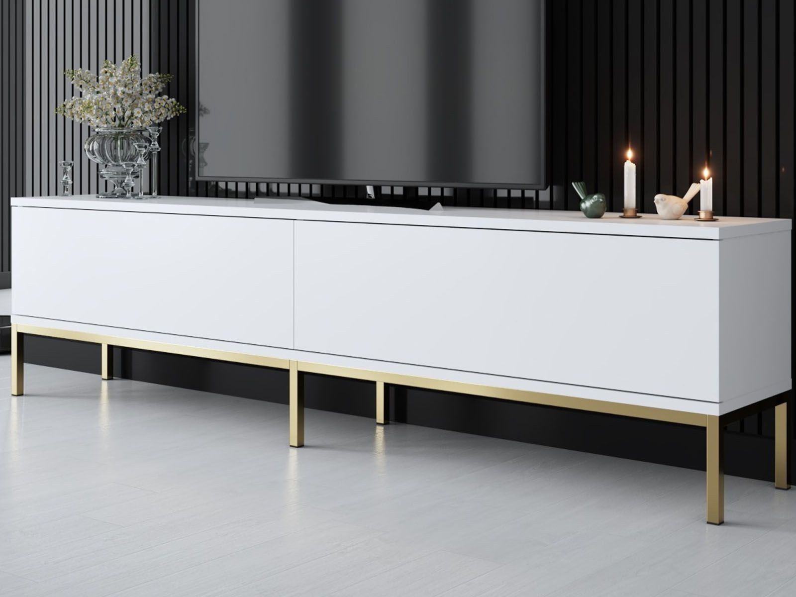 Meuble tv-hifi LODINO 2 portes blanc/doré