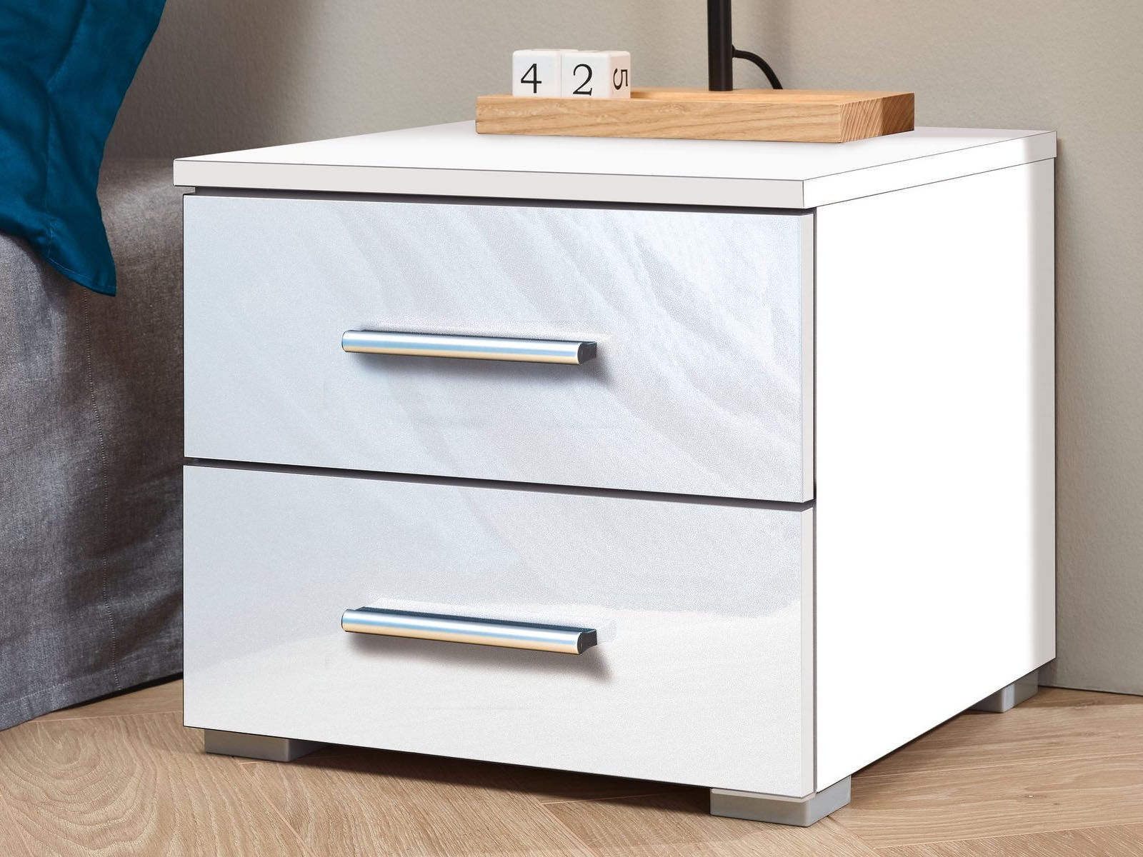Chevet FLASH 2 tiroirs blanc laqué
