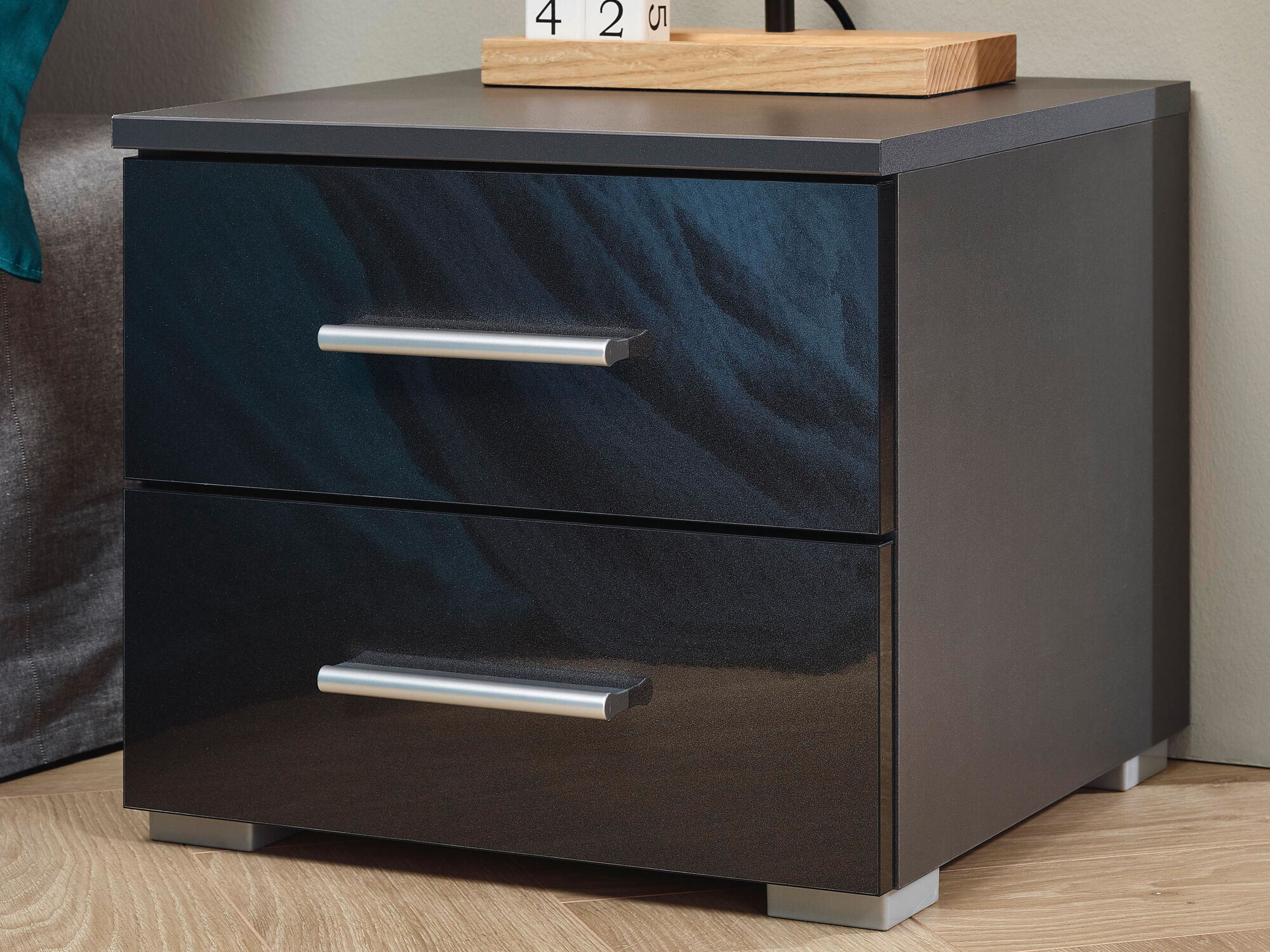 Chevet FLASH 2 tiroirs gris métal laqué