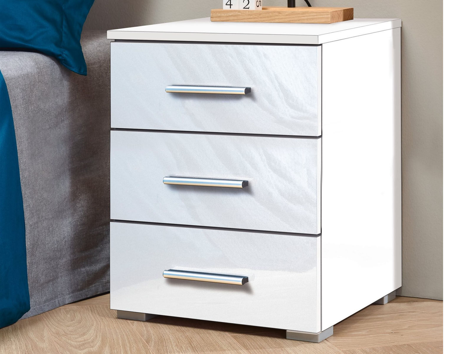 Chevet FLASH 3 tiroirs blanc laqué