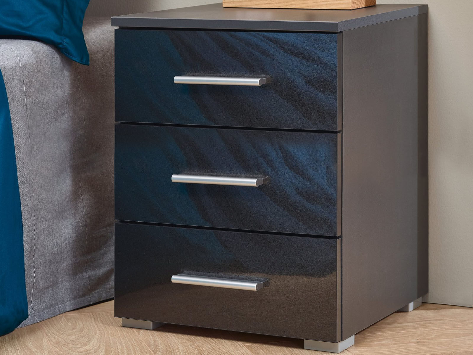 Chevet IXANA 3 tiroirs gris métal laqué