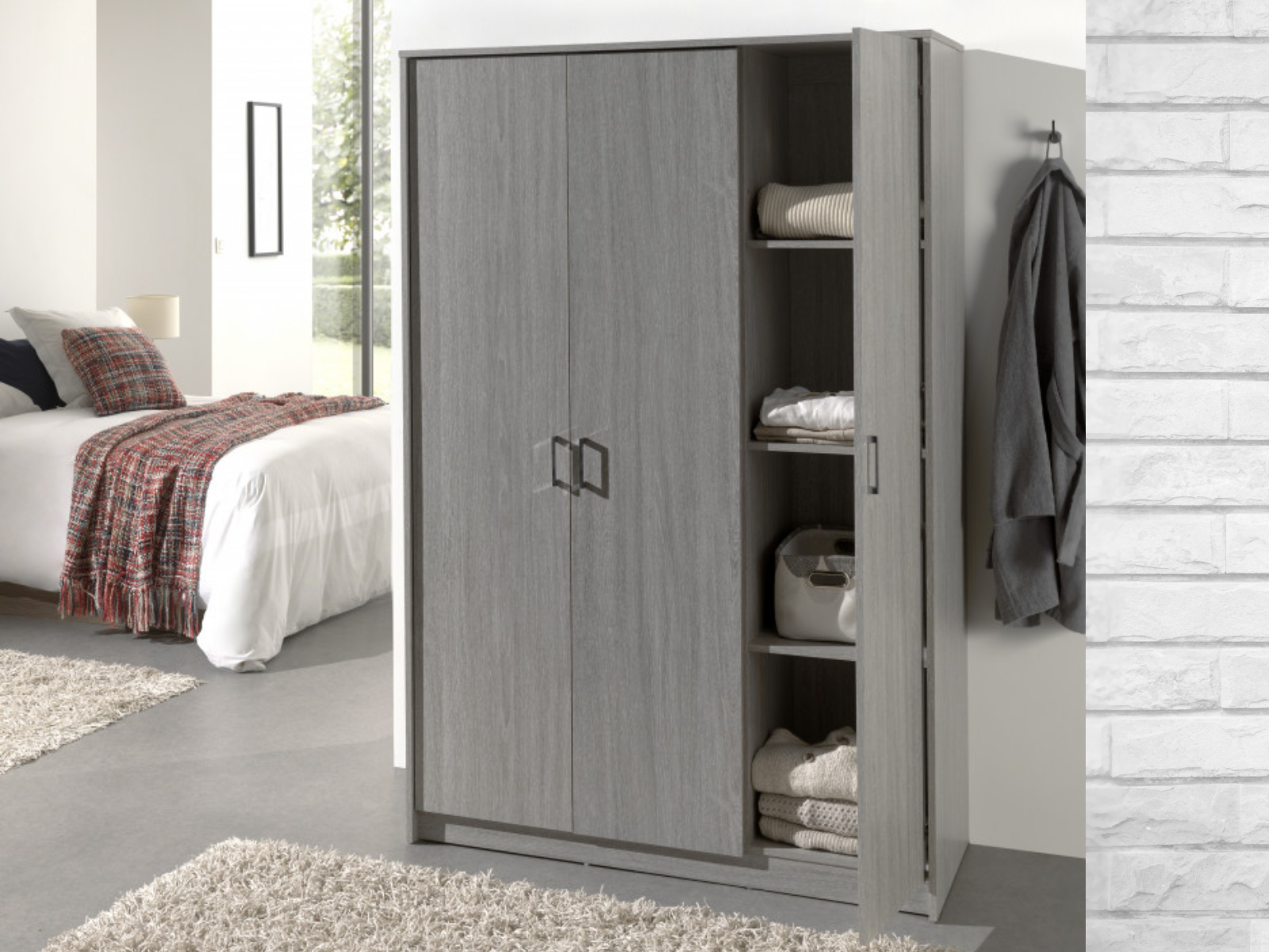 Armoire RAYMOON 3 portes 120 cm (penderie) gris