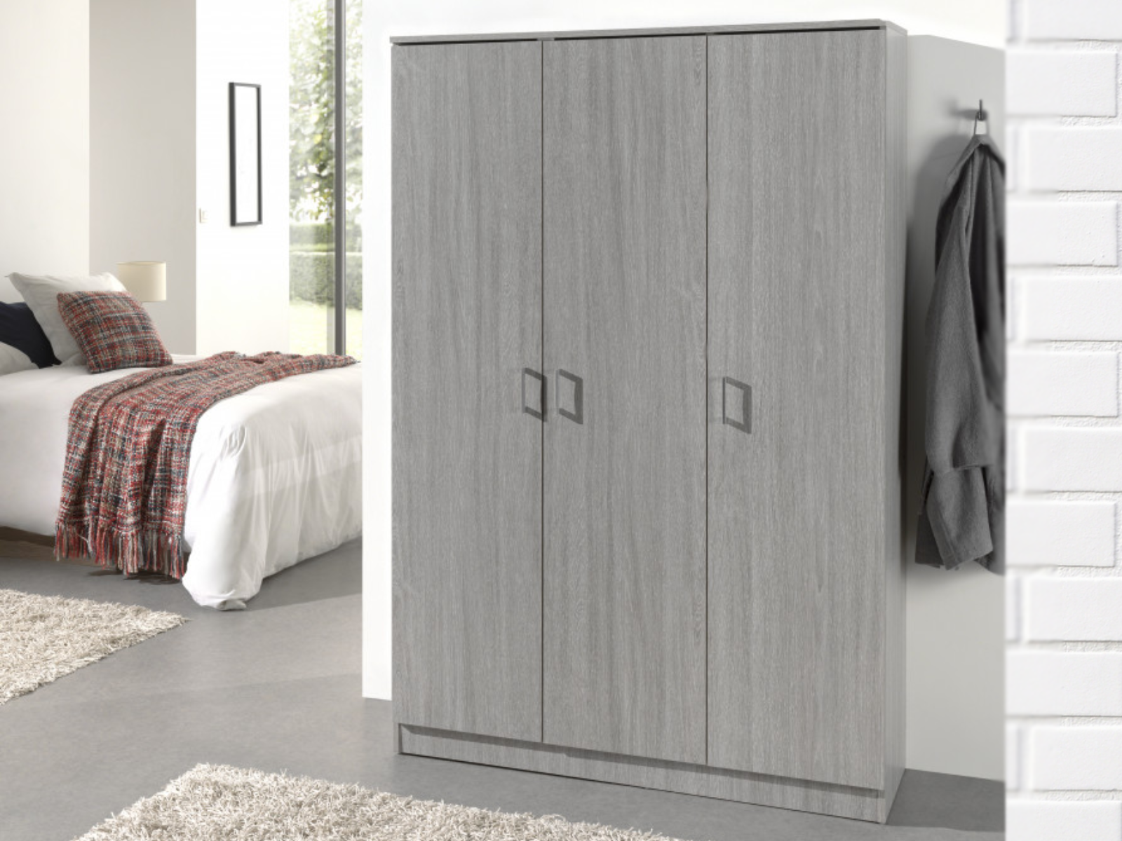 Armoire RAYMOON 3 portes 120 cm (lingère) gris