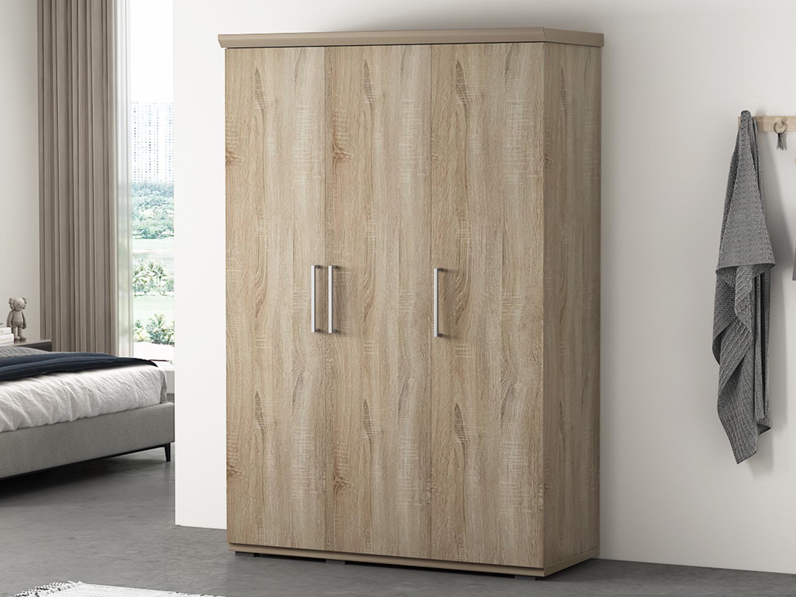 Armoire MILMA 3 portes 120 cm (penderie) sonoma